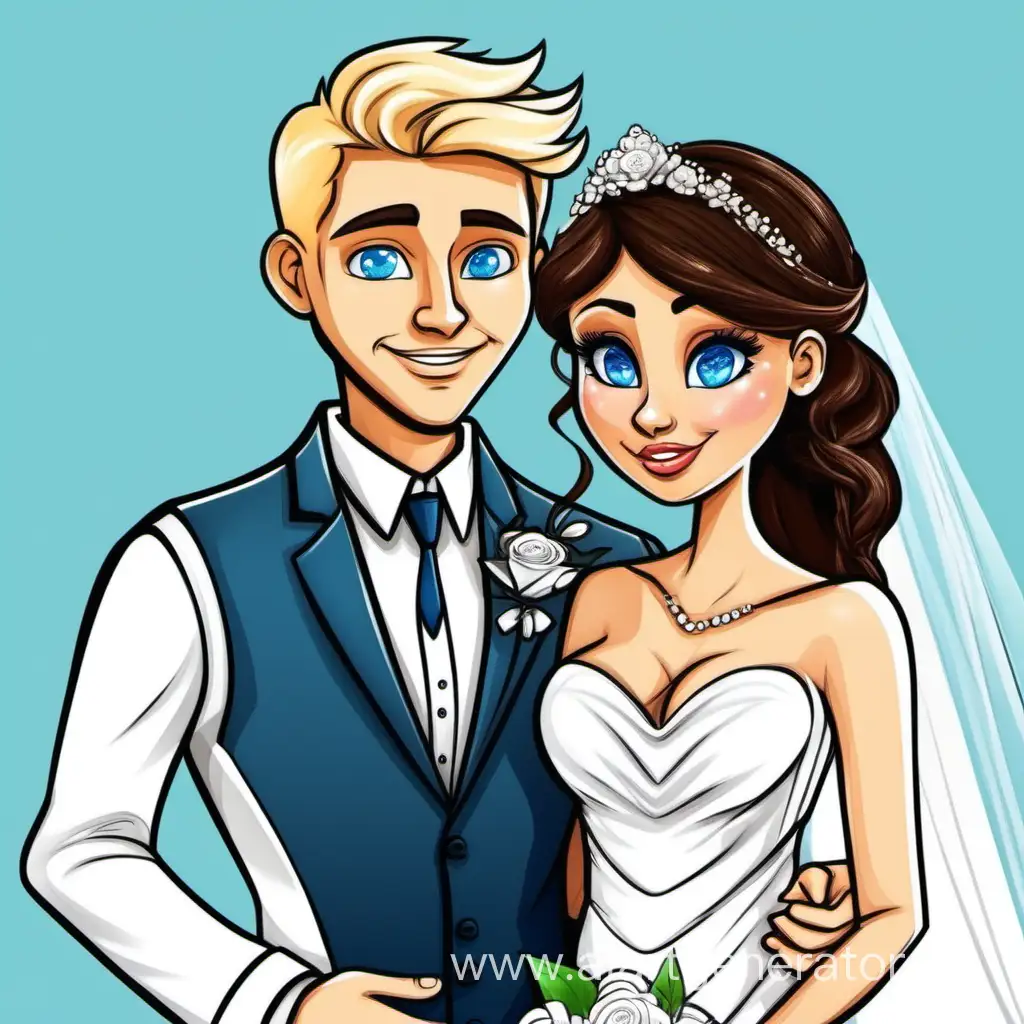 Blonde-Groom-and-Brunette-Bride-Whimsical-Cartoon-Wedding-Bliss