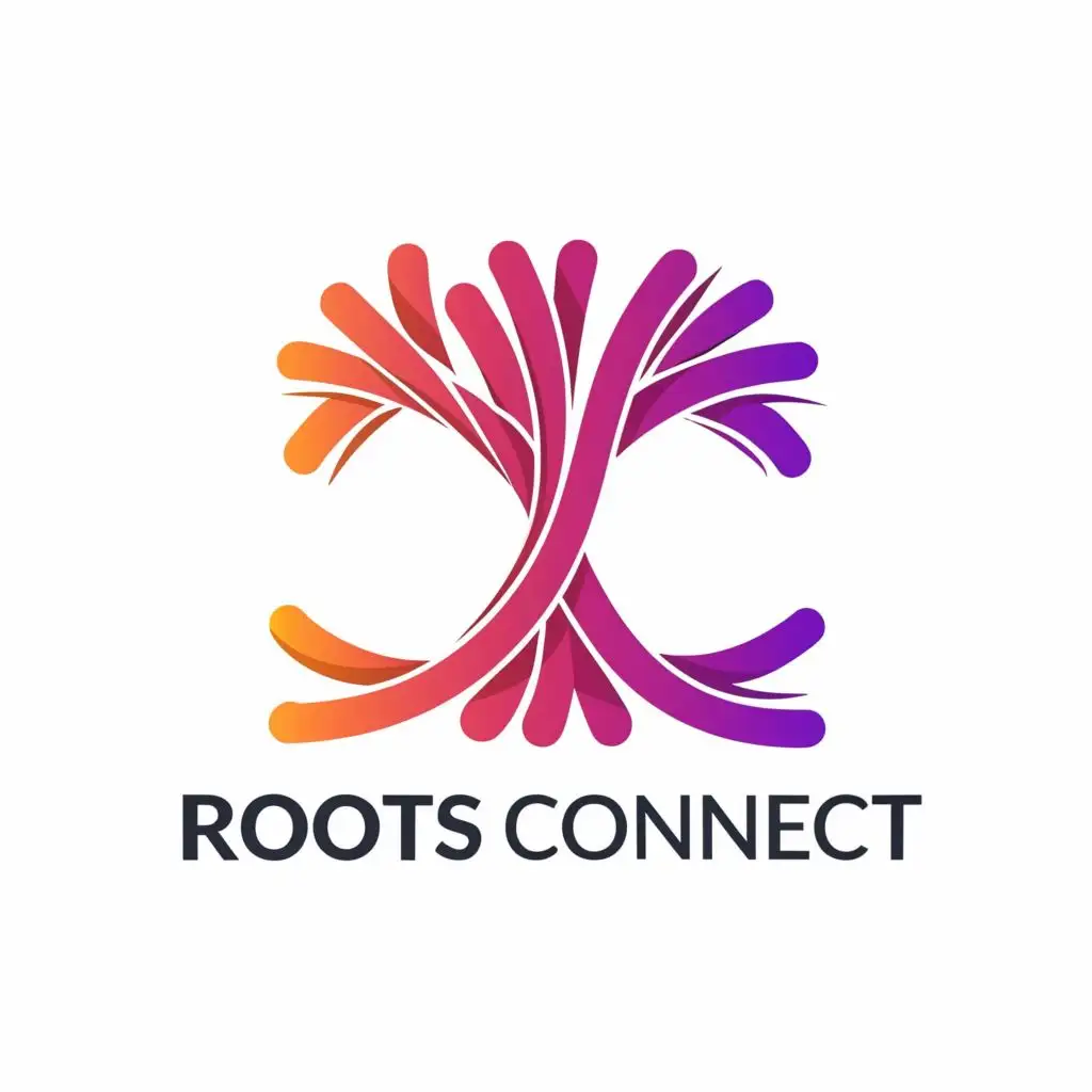 a logo design,with the text "Roots Connect", main symbol:a tree with its root designed as connection. tree color :gradient from #532c7b to #d01b6c to #f38321. ,Moderate,be used in Internet industry,clear background