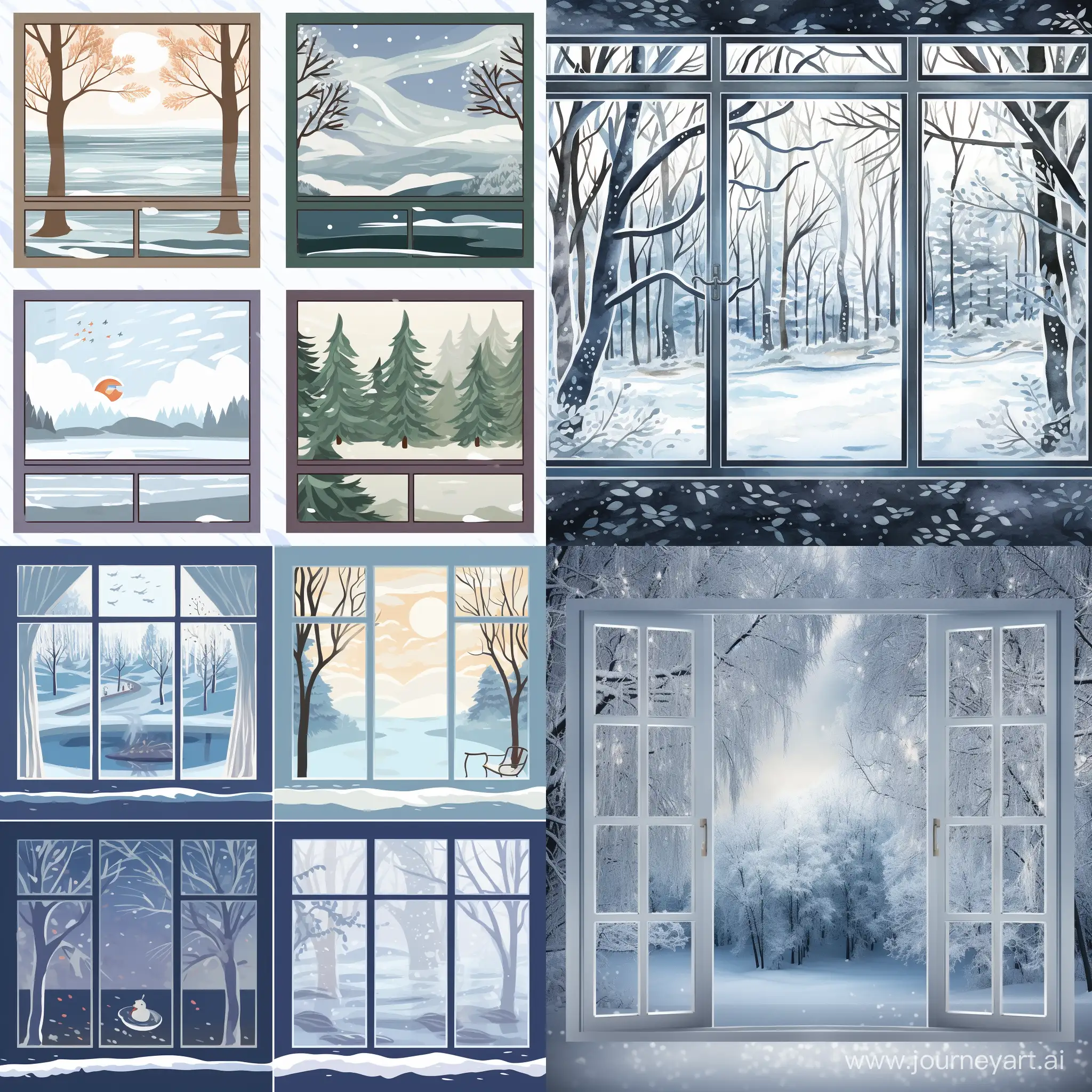 1. Describe the scene outside the window, with the lake covered in snow, creating a silver mirror reflecting the snowy landscape.  2. Depict the trees outside the window, each leaf embraced by snowflakes, forming beautiful snowy crowns on the branches.  3. Emphasize the snowy scene outside the window, with snowflakes gracefully dancing by the lakeside and forming a thin layer of white snow on the window.  4. Describe the distant mountain peaks, faintly visible in the snowstorm, outlining their majestic contours.  5. Highlight the small boat outside the window, covered in snow, appearing as if frozen on the cold surface of the lake.  6. Express the rising steam from the coffee cup, creating a warm atmosphere that permeates the entire second-floor space.  7. Paint a picture of you leaning against the second-floor window, feeling the cool touch of the window, your body gently resting against the warm glass.  8. Describe the interior of the window, including the decorations and furniture on the second floor, creating a tranquil and comfortable viewing space.  9. Emphasize the sense of time standing still, making the reader feel as if this moment is frozen, with only the snowscape and the aroma of coffee slowly flowing.  10. Guide the reader to pay attention to the details of the snowy lakeside scene, such as the swirling snowflakes and the snow accumulation on tree branches, making the imagery more vivid.