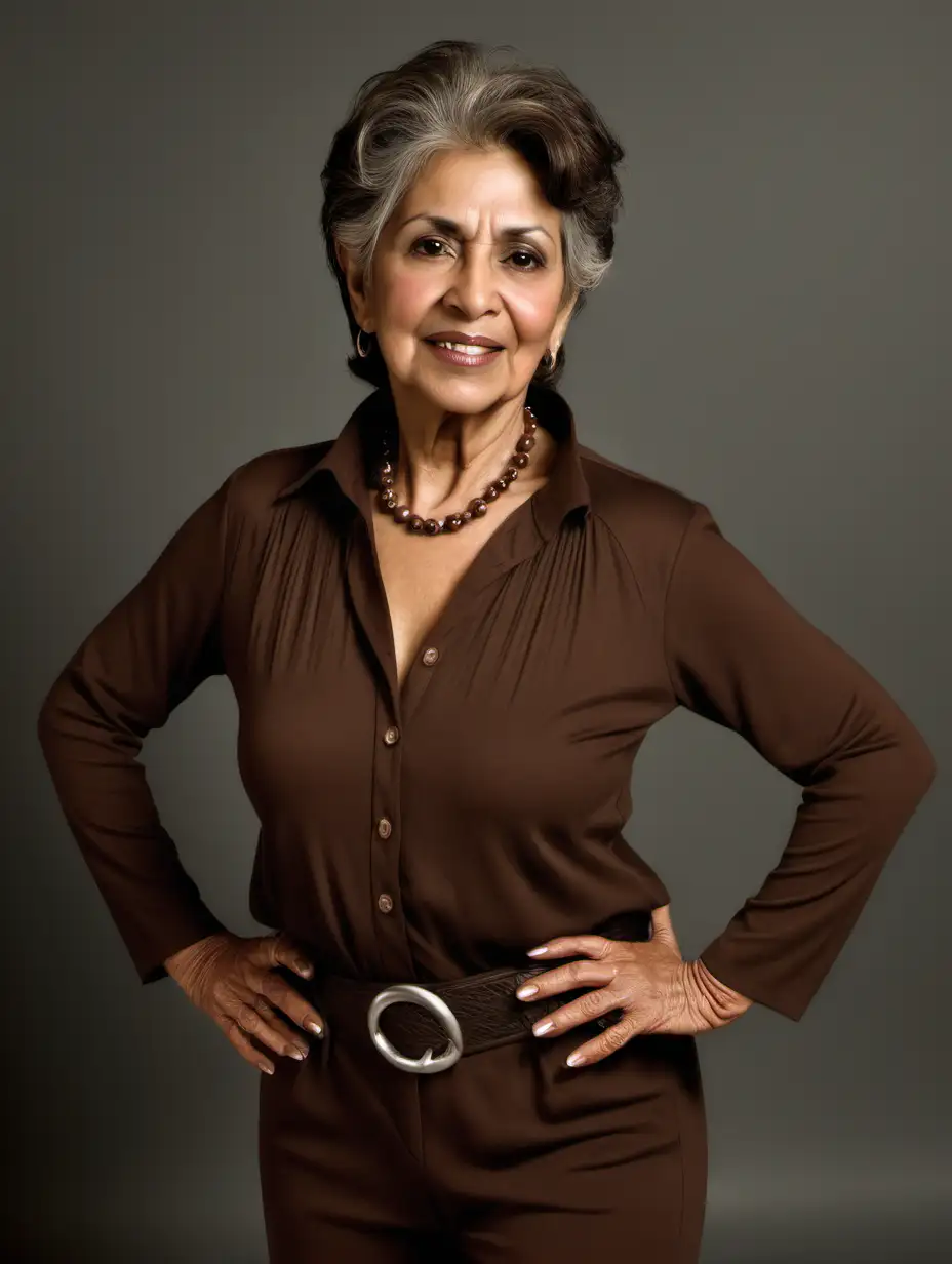Elegant Hispanic Older Woman in Brown Attire