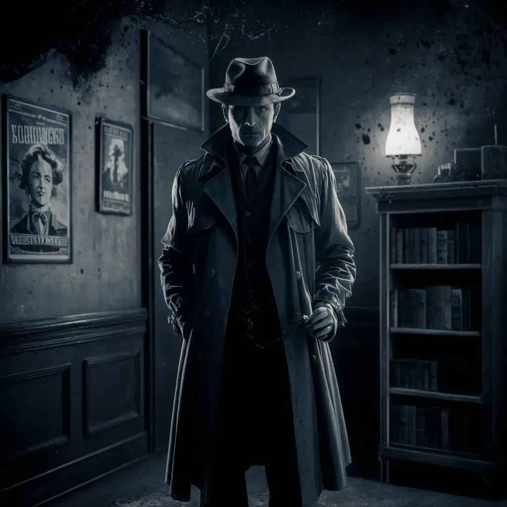 black and white detective photo