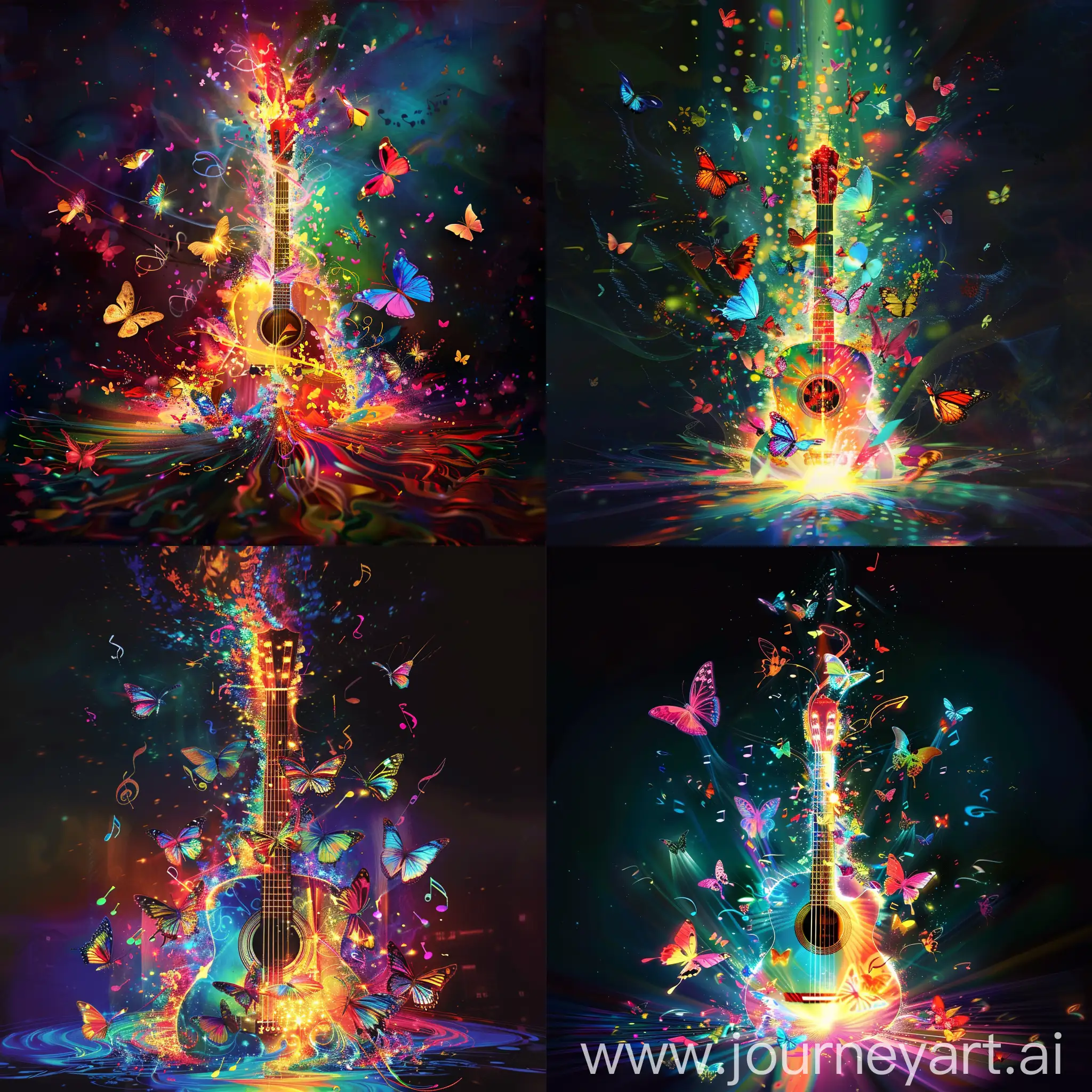 Vibrant-Guitar-Music-Colorful-Butterflies-Dance-Around-Musical-Notes