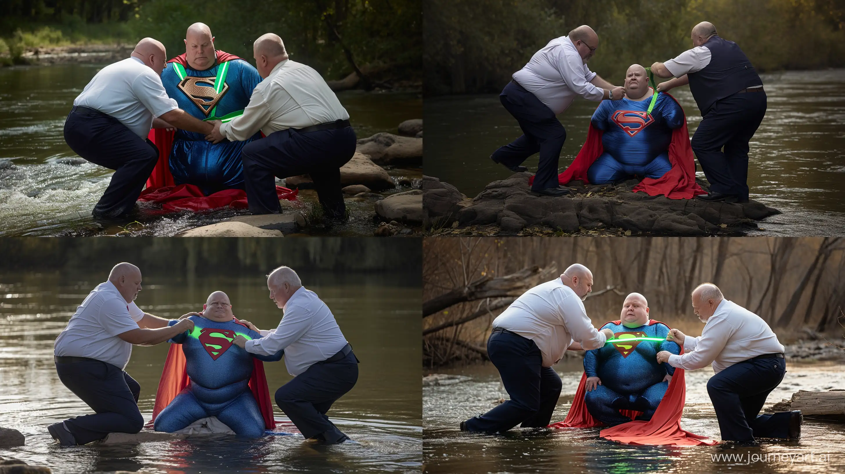 Senior-Men-Fastening-Glowing-Green-Strap-on-WaterSitting-Superman