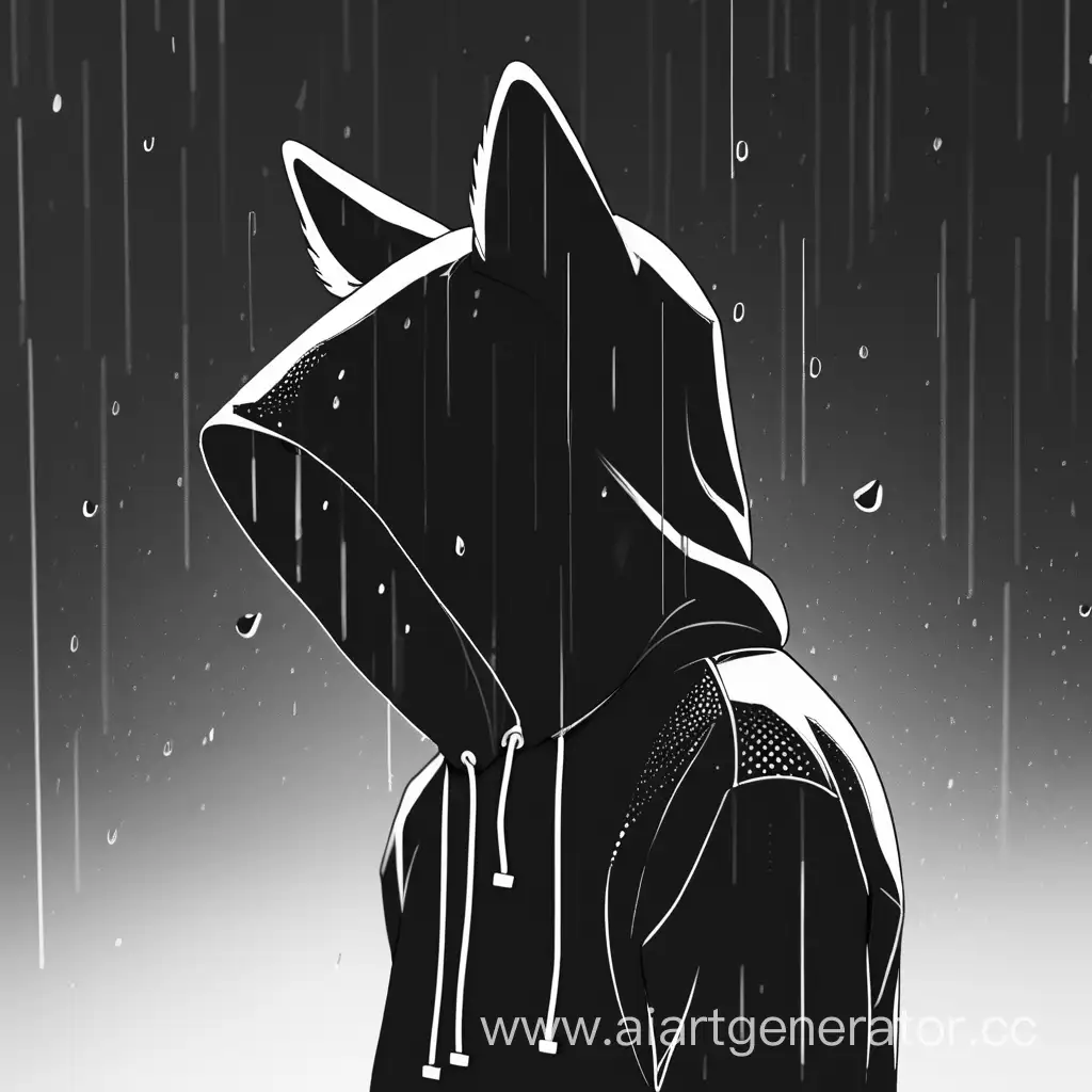 Mysterious-Figure-with-Fox-Ears-in-Black-and-White-Rain-Scene