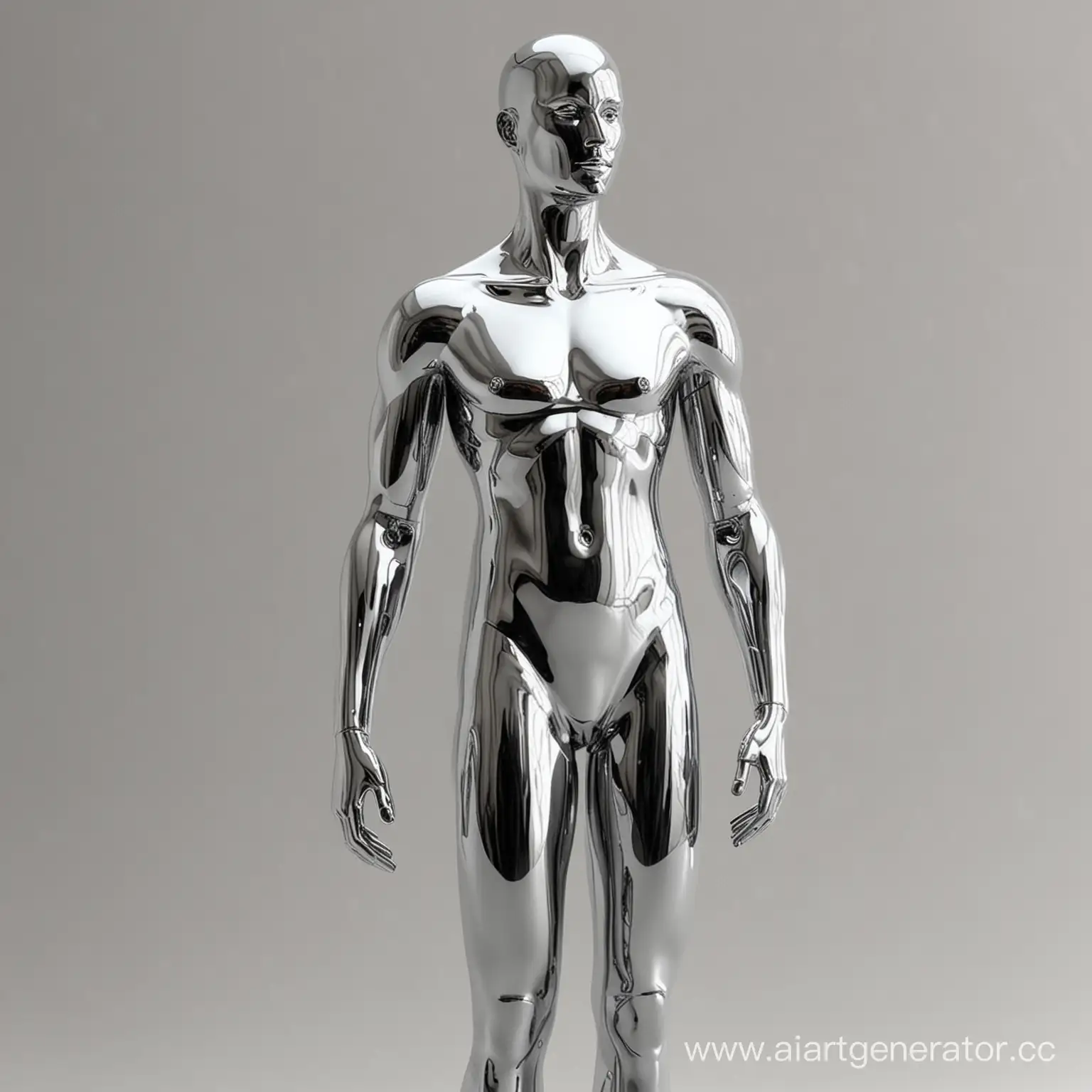 A simple and elegant human figure, stylized to a minimum of details, chrome plating gives the sculpture a modern and stylish look, realistic