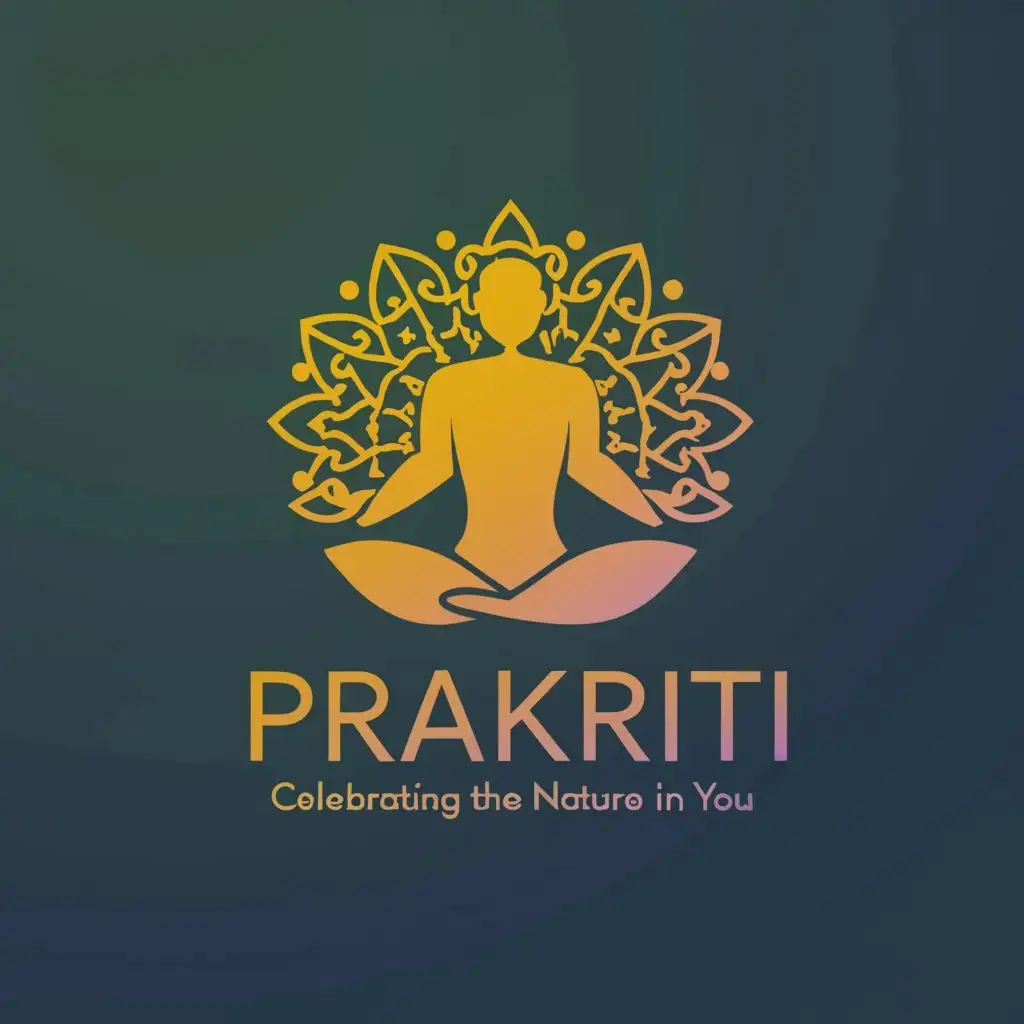 logo, Meditating Man drawn by only lines with awakened senses, with the text "Prakriti Celebrating the nature in you", typography, be used in Retail industry with