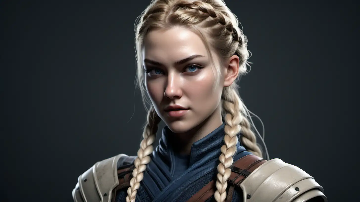 Photorealistic Nordic Androgyn with Long Braided Blonde Hair in Ronin Attire