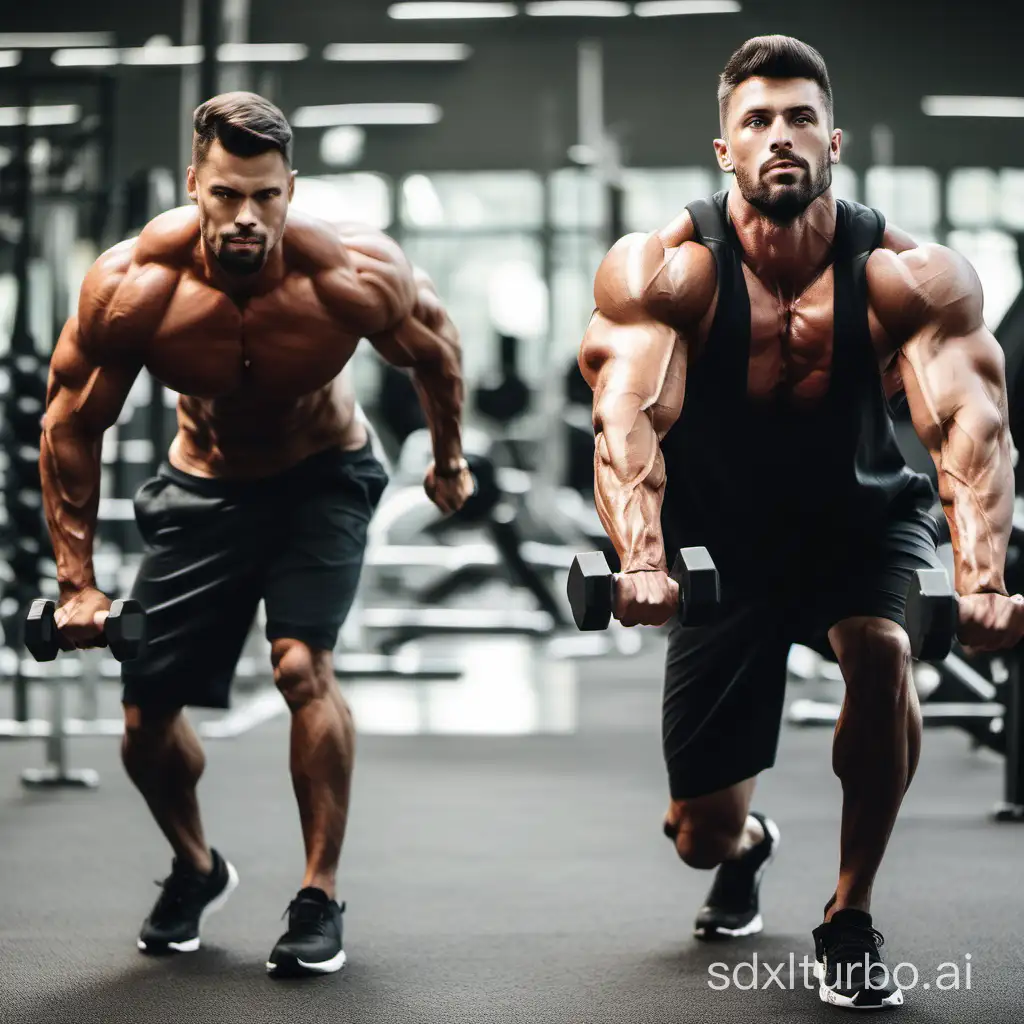 Muscular men exercising