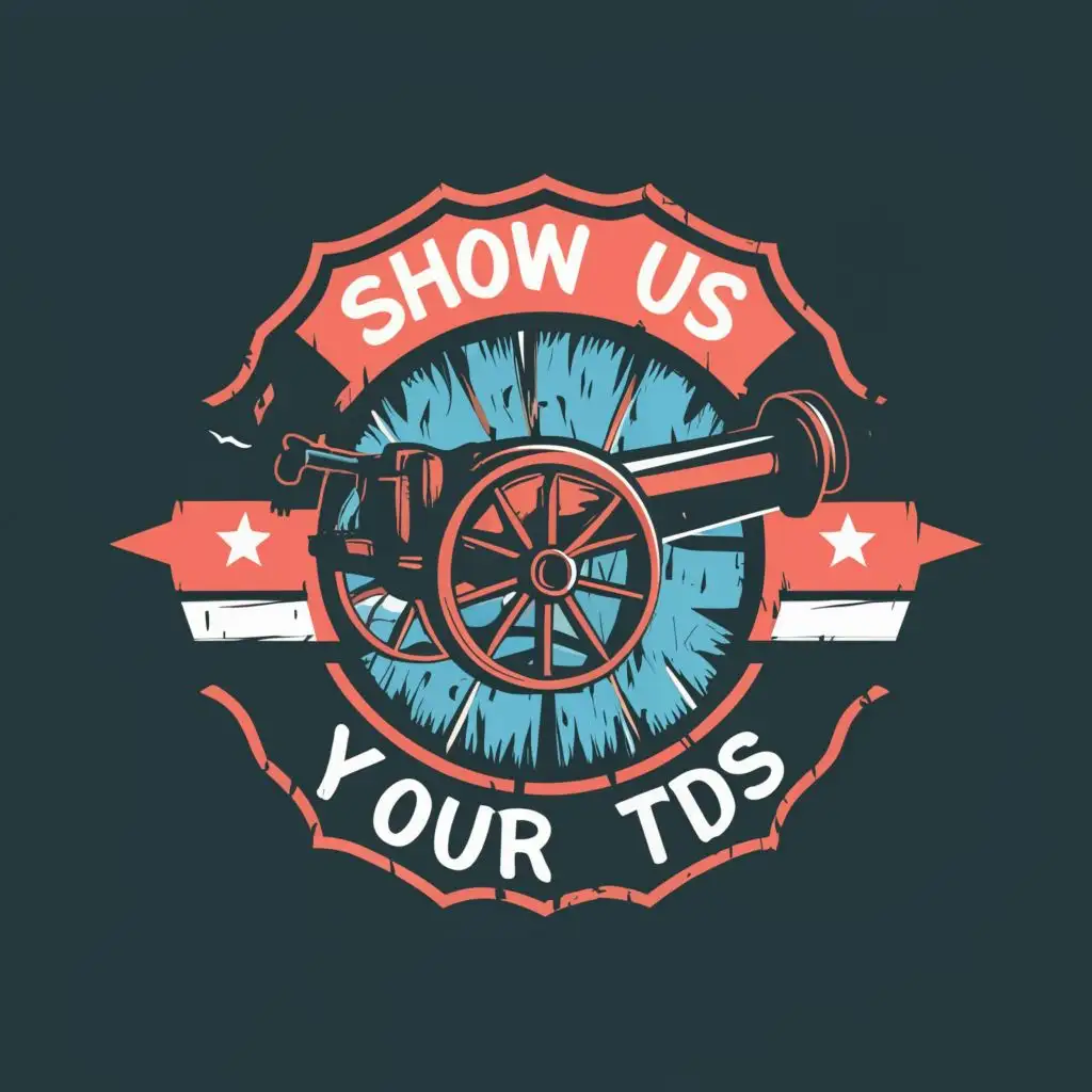 logo, logo, a civil war cannon, in light blue and pink, with the text "Show Us Your TDs", typography, be used in Sports Fitness industry, with the text "Show us your tds", typography, be used in Sports Fitness industry