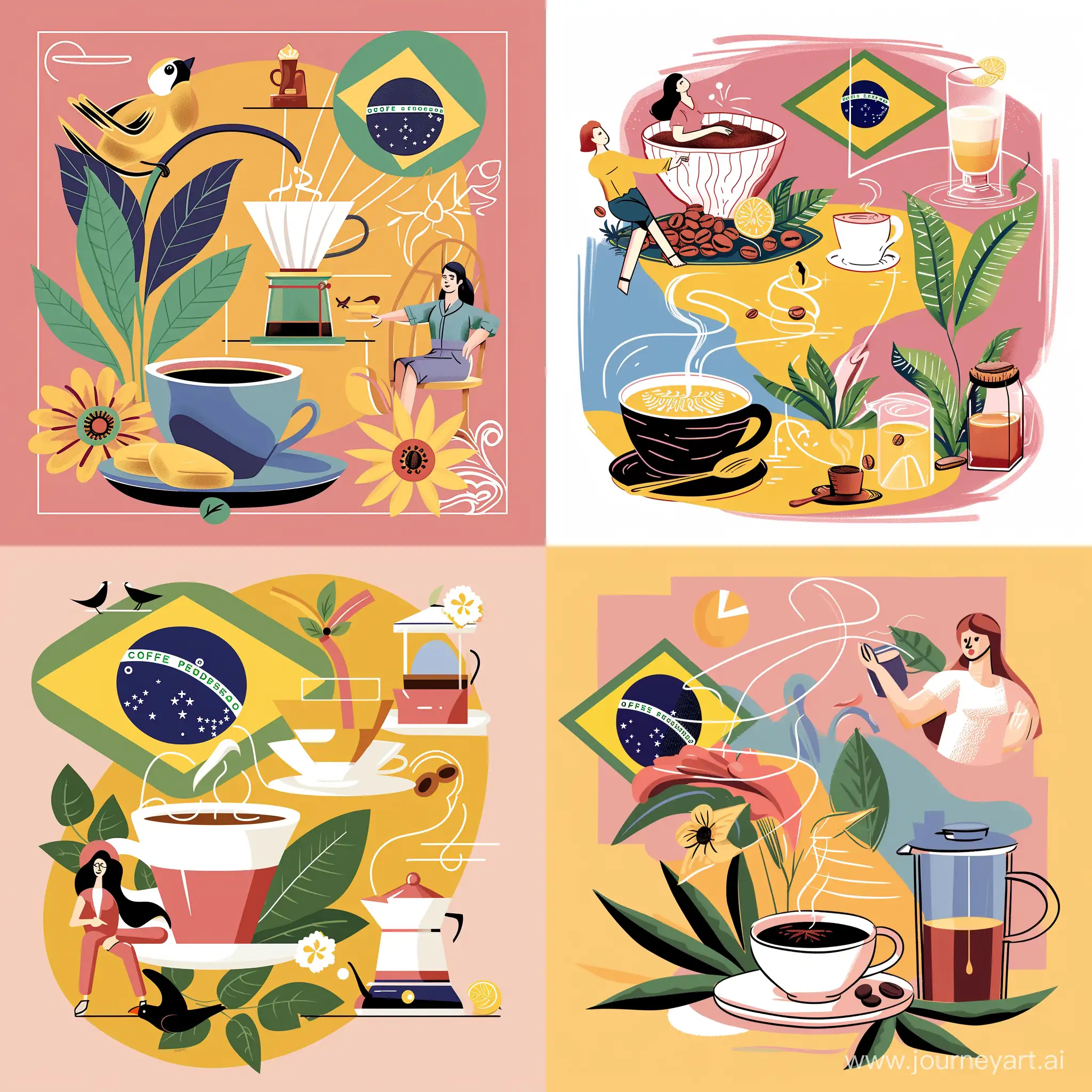 Иллюстрация кофе и символы Бразилии - sref https://cdn.dribbble.com/userupload/5488706/file/original-eaad259c961cf75cf305063e953029b6.png?resize=1905x1905