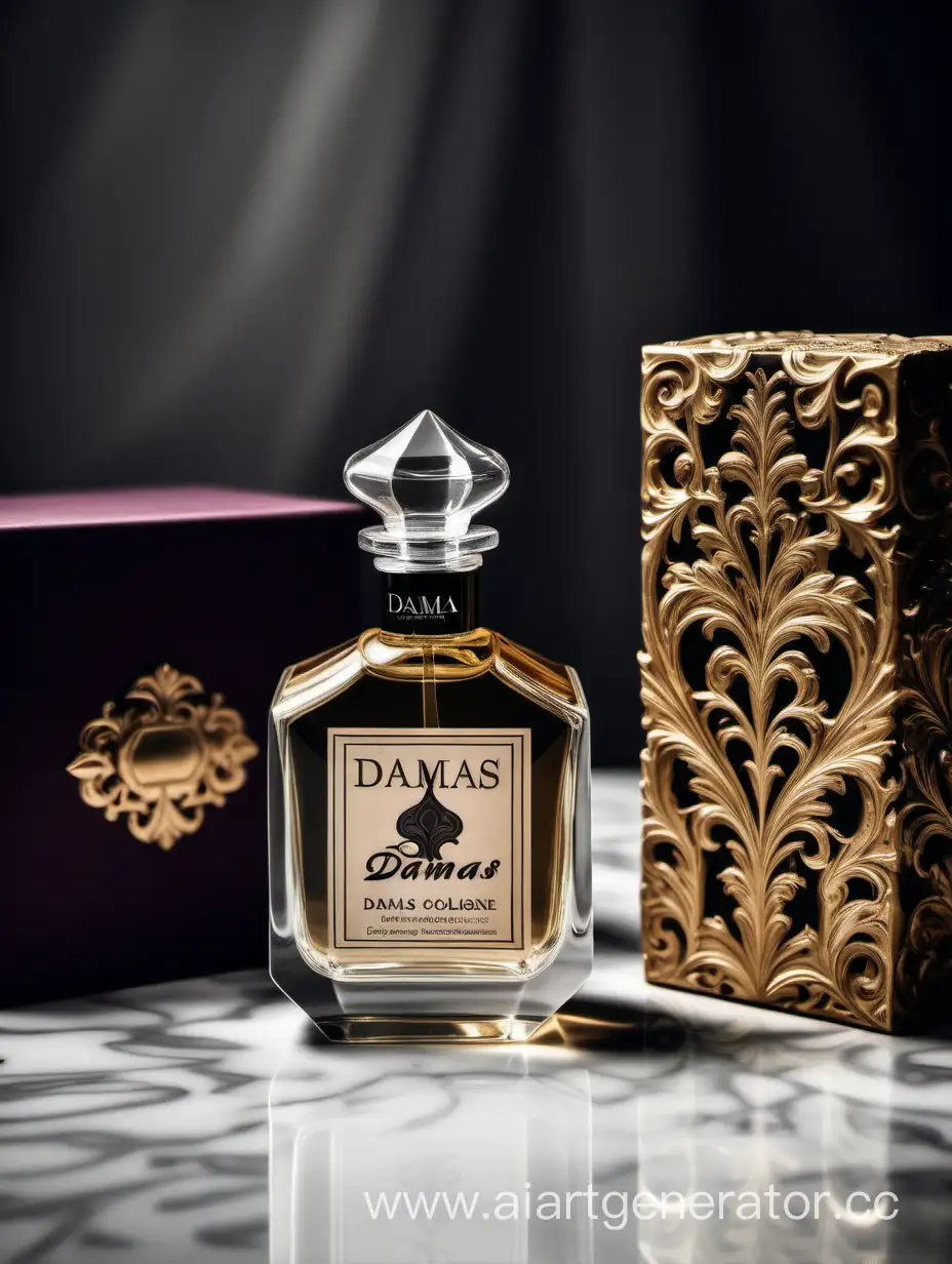 a bottle of damas cologne sitting next to a box, a flemish Baroque by Demetrios Farmakopoulos, instagram contest winner, dau-al-set, dynamic composition, contest winner, feminine