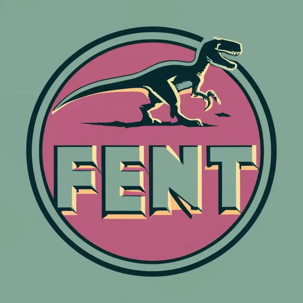 logo, The logo must have the head of a raptor dinosaur not the body, letters spelling FENT, a turquoise and purple color palette, with the text "FENT", typography, to be used in the Internet industry, the Raptor head has to look more feral/angry, and the logo has to be a combination of modern abstract and , Only do the head of the raptor in the logo not his body, More black in the color scheme/background and a deeper red