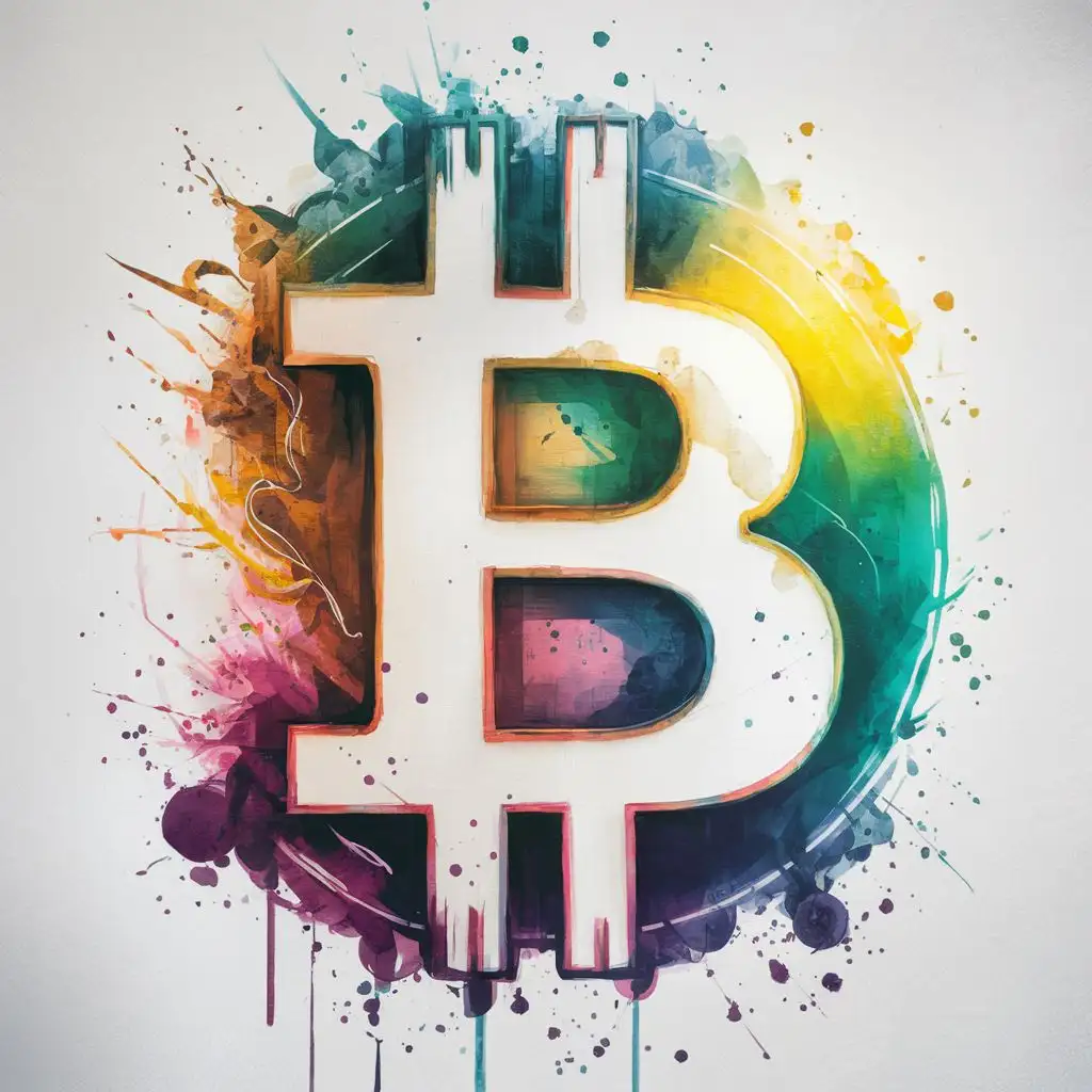 elegant bitcoin logo, watercolor color splashes