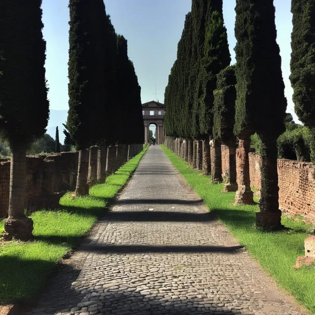 Strolling along the Ancient Via Appia Roman Column Ruins and Cypress Trees