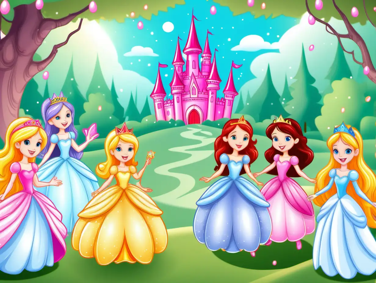 cartoon princess magical fairy enchanting scene theme birthday party cartoon drawing for kids
