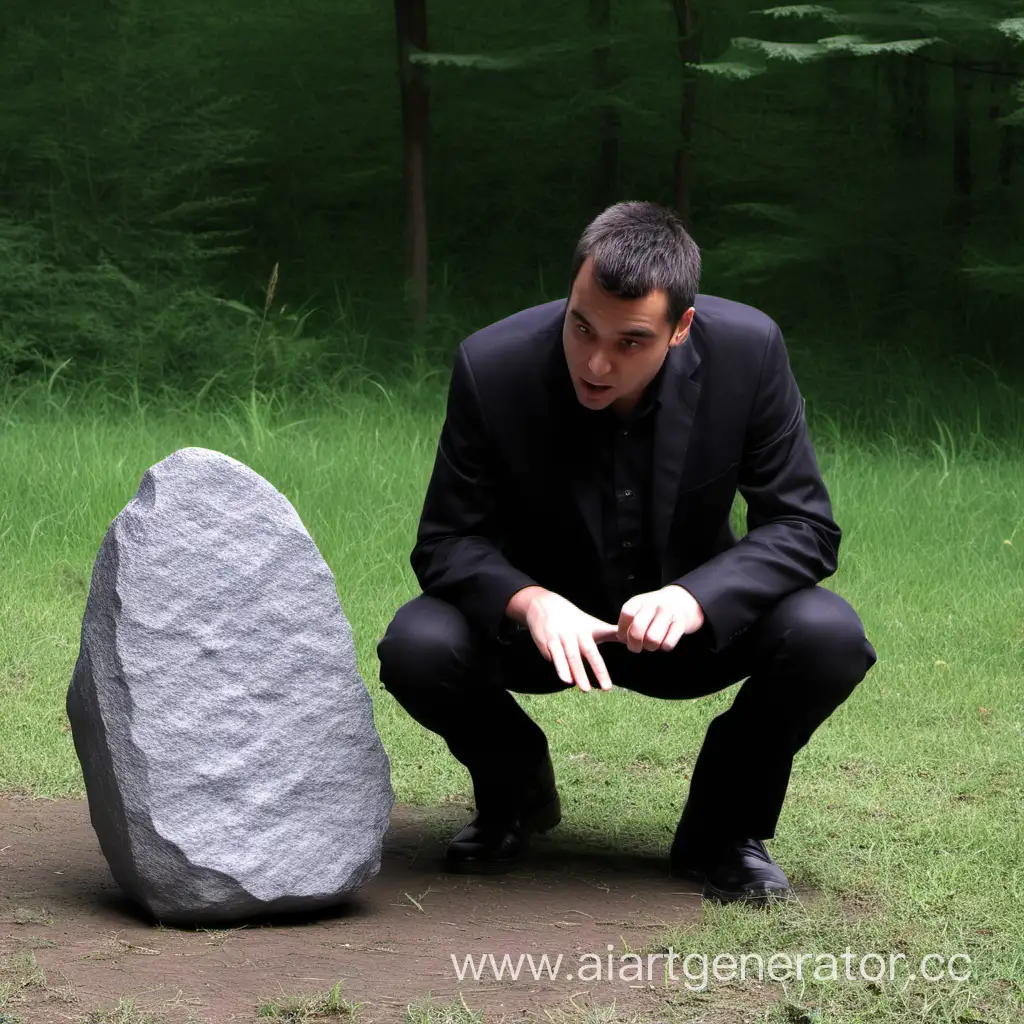 Мужик разговаривает с камнем