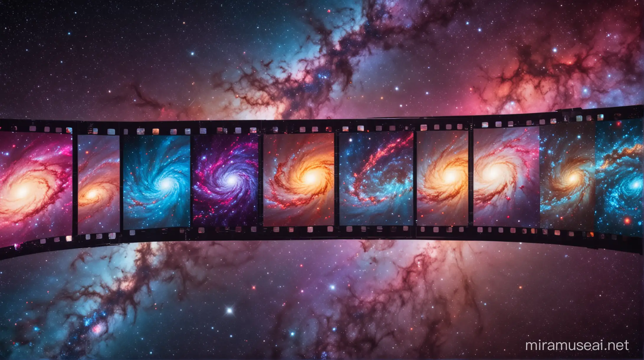 film strip through colorful galaxy
