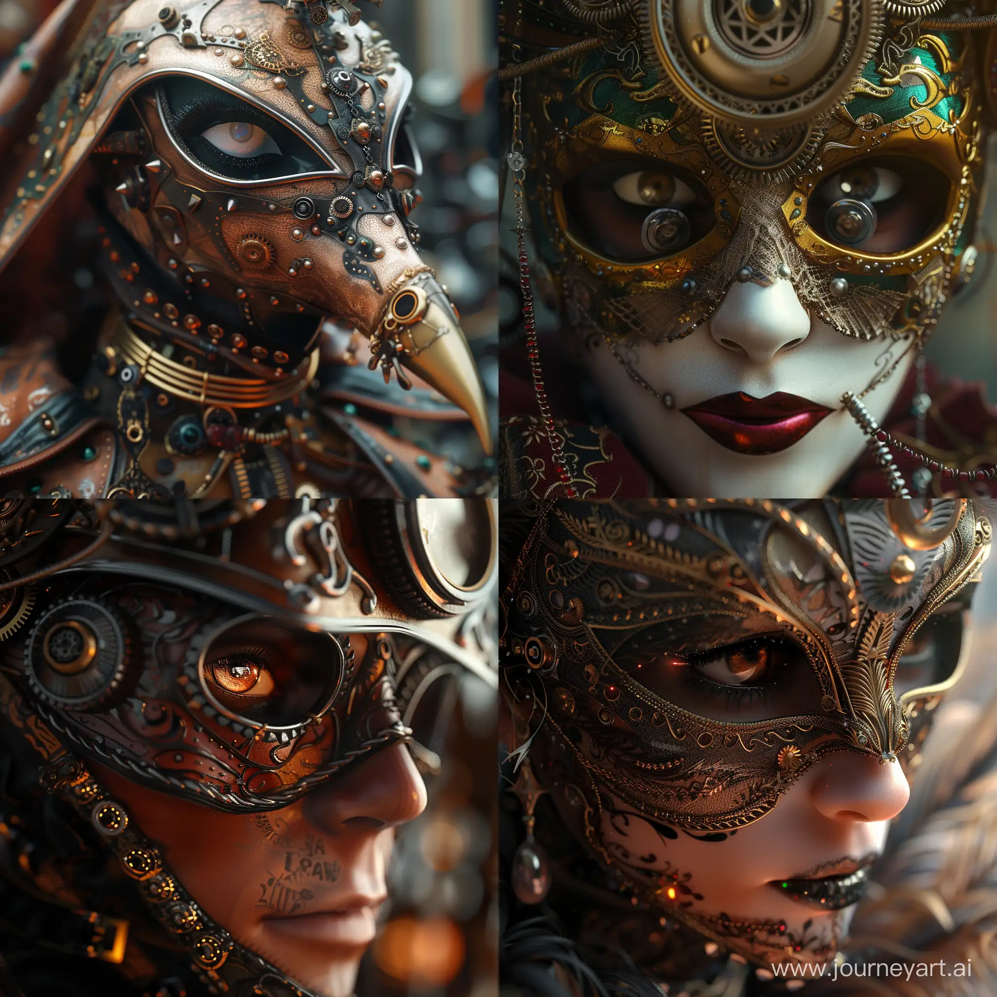 a close up a Steampunk Masqueradehighly detailed, 8k, sharp, professional, clear, high contrast, high saturated, , vivid deep blacks, crystal clear--stylize 750 --v 6