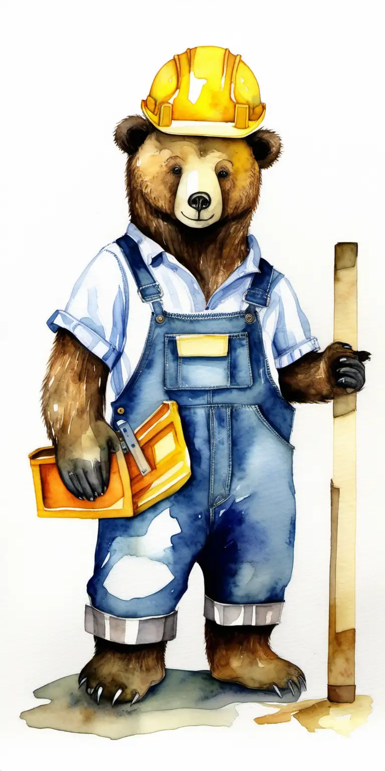 friendly bear dressed as a construction worker, watercolour