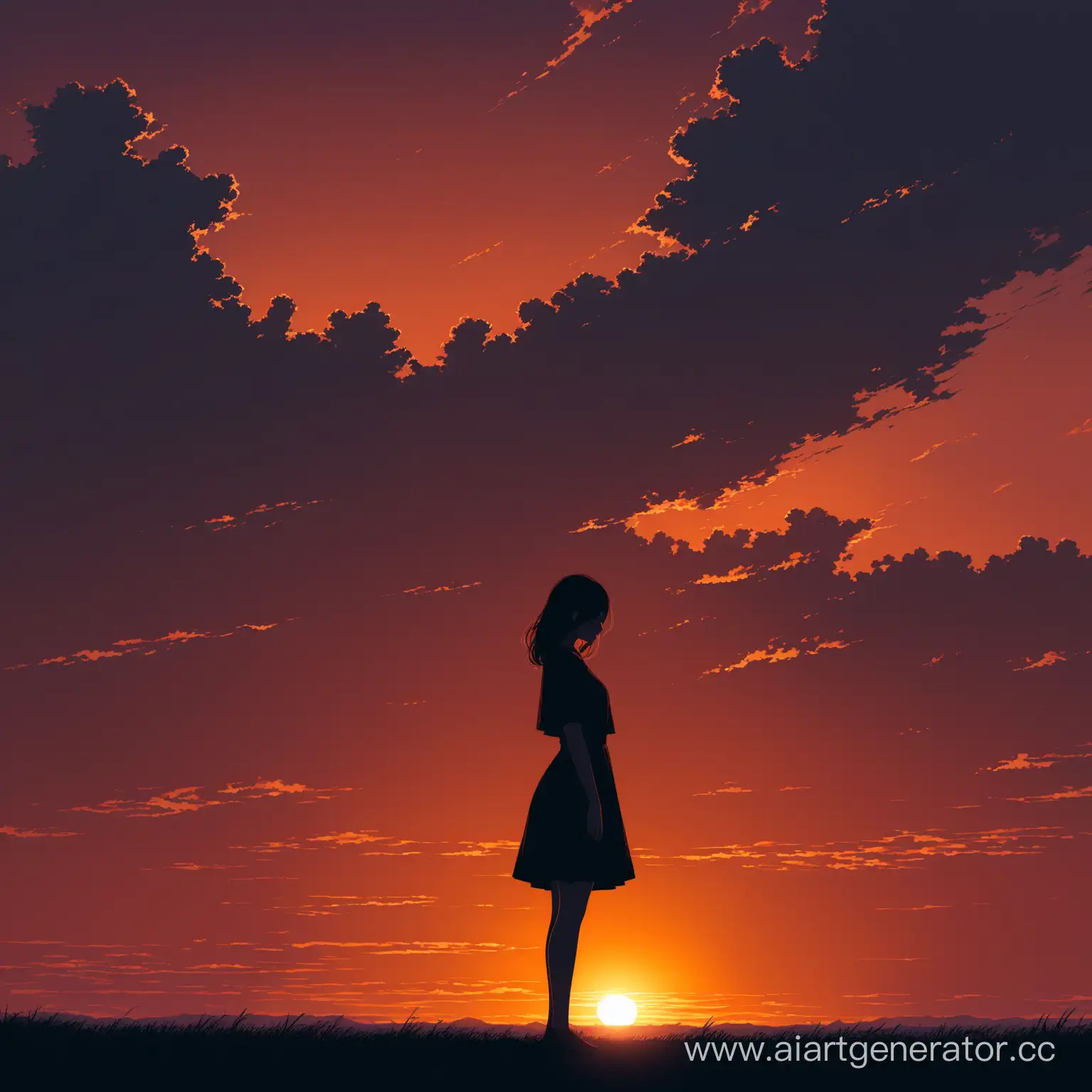Silhouetted-Girl-Embracing-Mysterious-Sunset-Ambiance