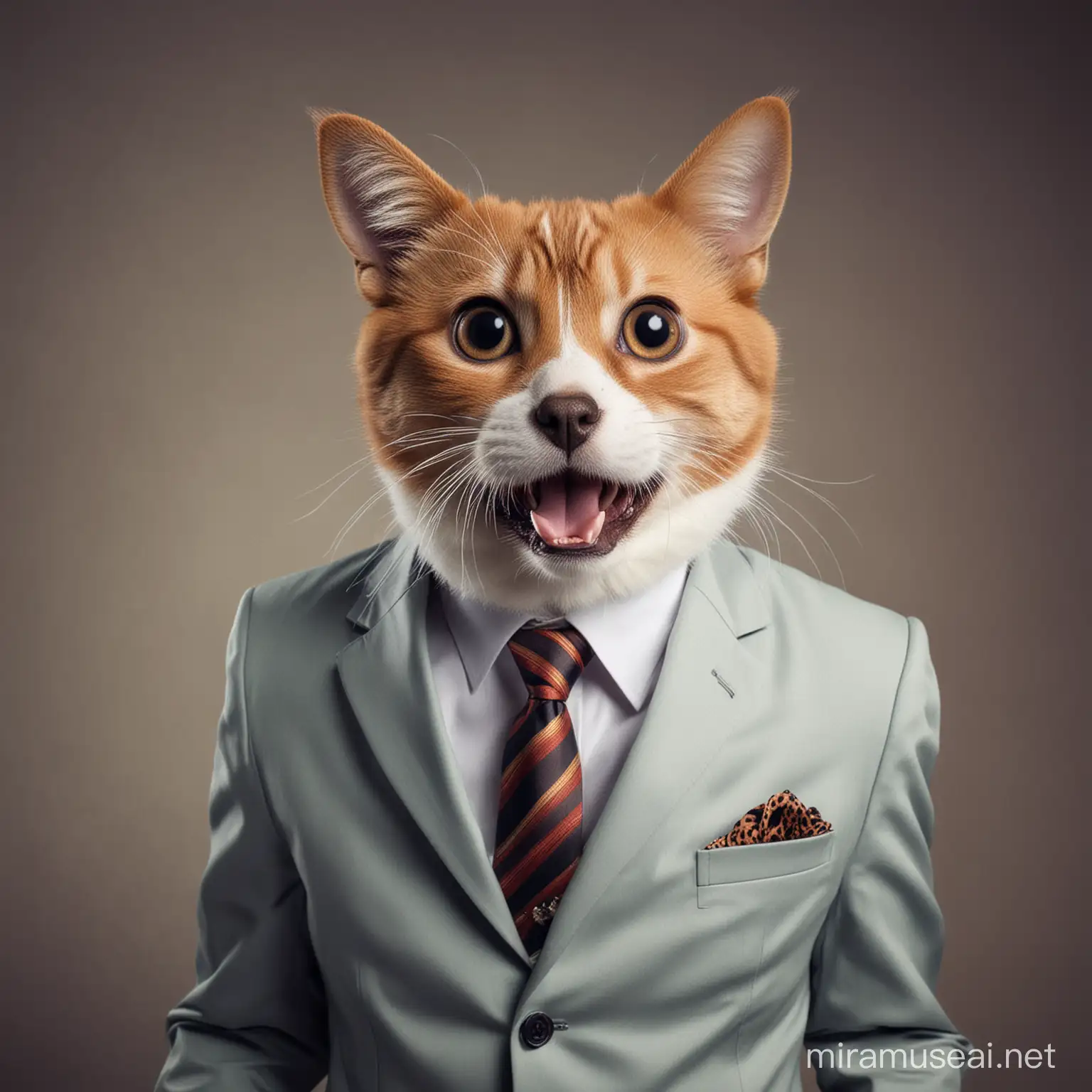 Surprised Pet Wearing a Suit Astonished Animal in Formal Attire