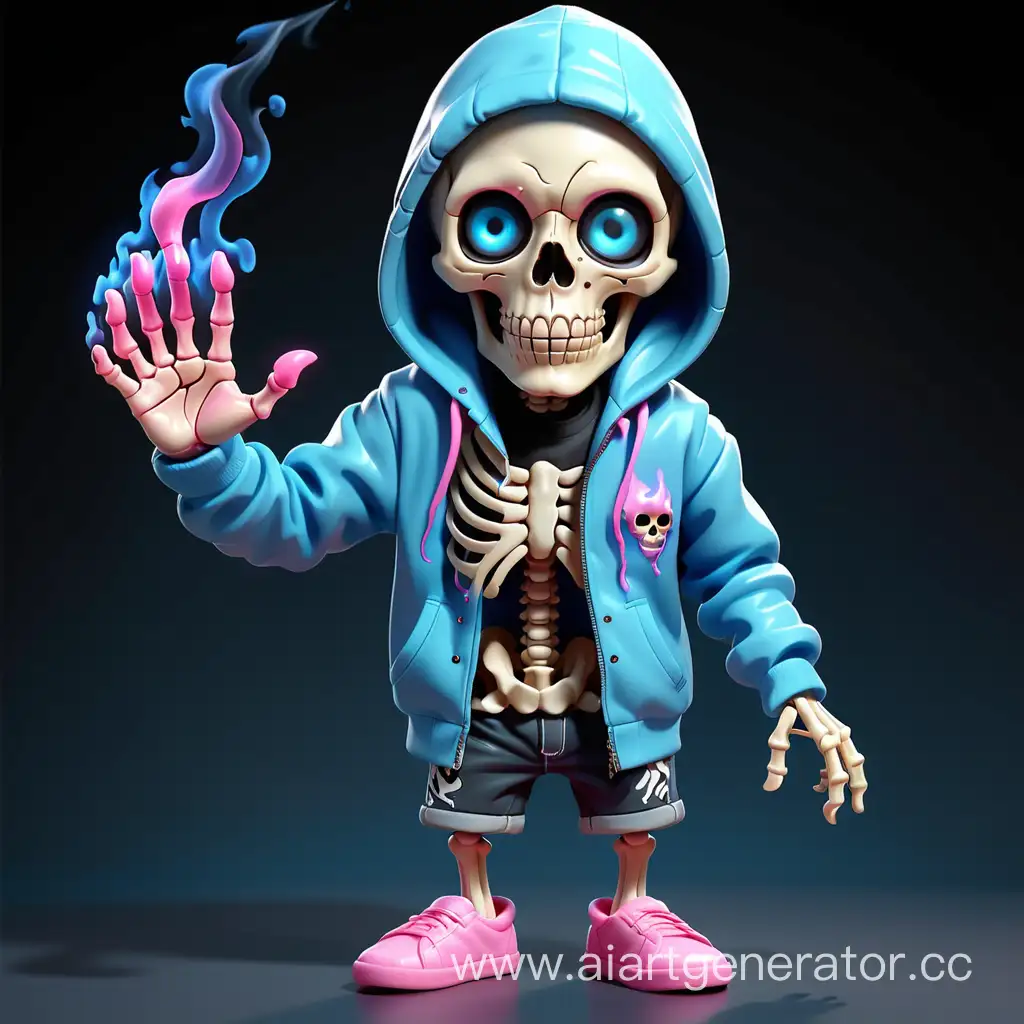 Telekinetic-Skeleton-with-Blue-Flame-and-Pink-Slippers