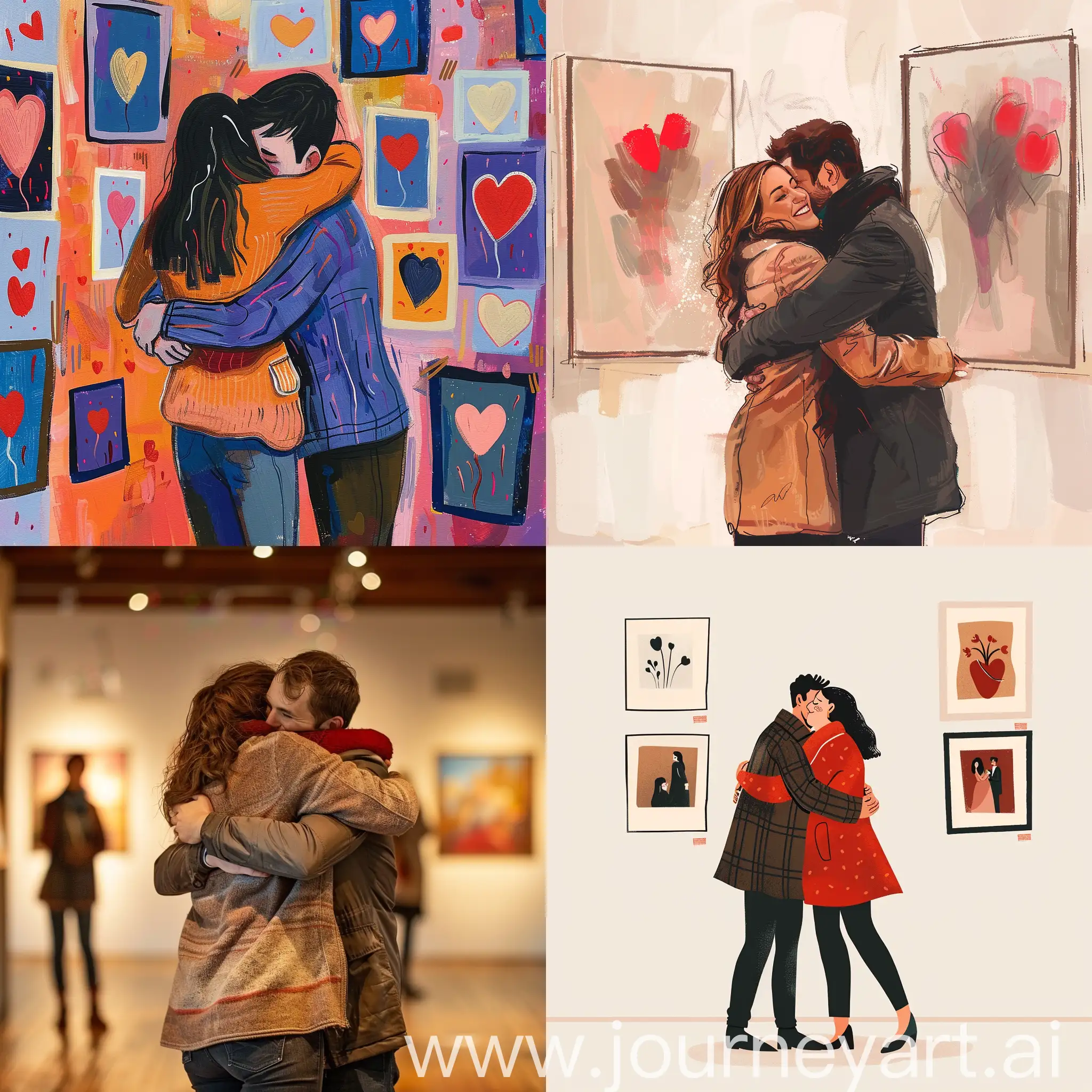 Couple date in Valentine’s Day at the gallery and they hug