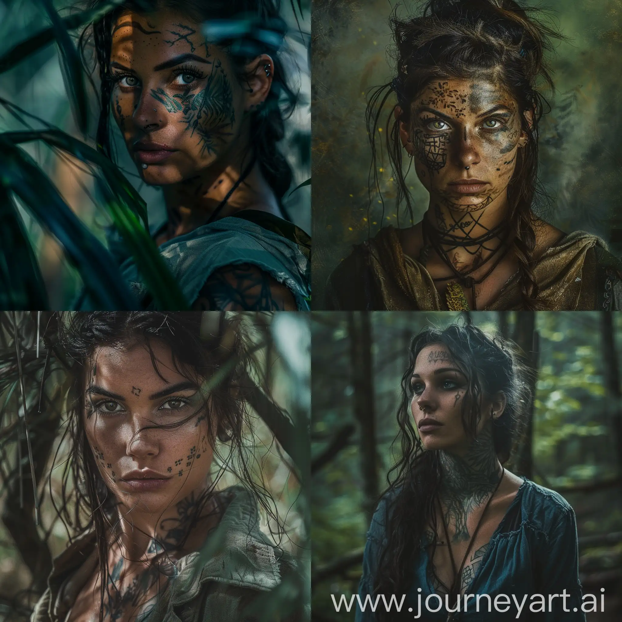 Determined-Forest-Woman-with-Powerful-Expression-and-Face-Tattoos