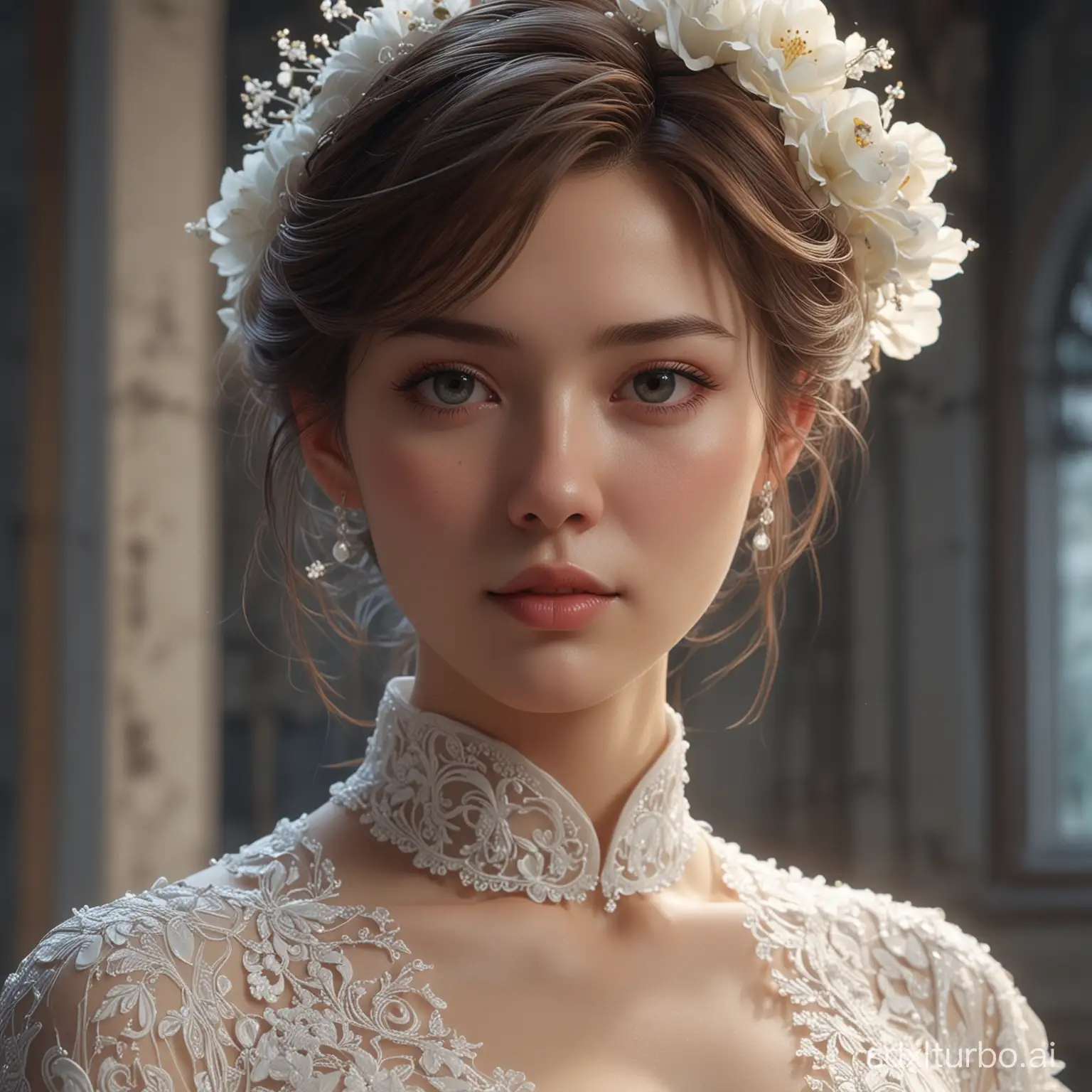 Exquisite-Bride-in-Closeup-Portrait-at-Church-Wedding