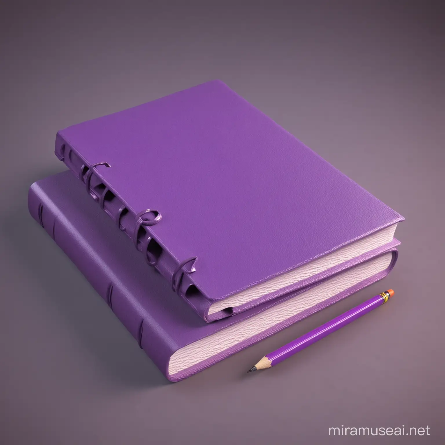 Vibrant Purple 3D Rendered Book and Pencil