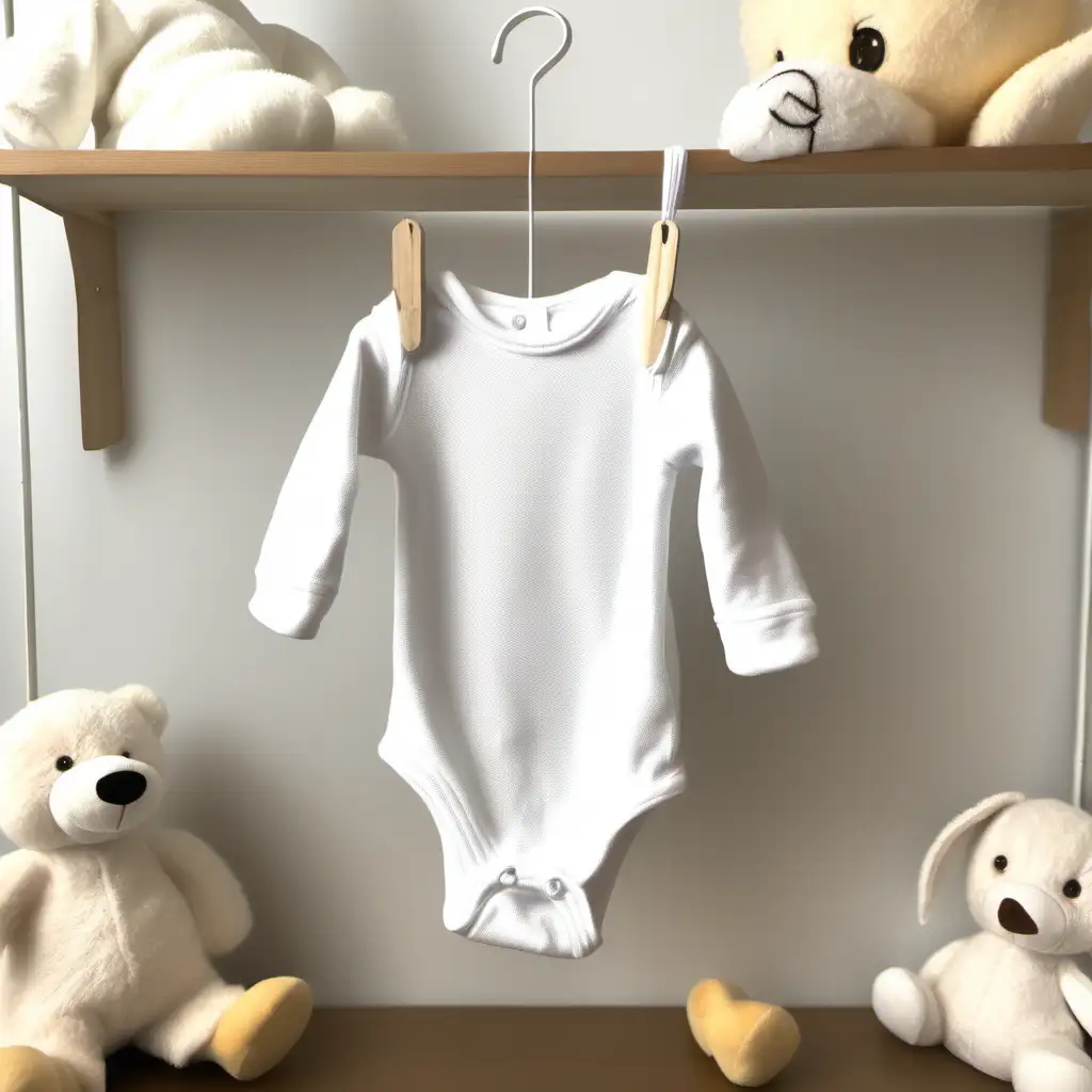 Adorable White Baby Onesie Display with Cozy Ambiance