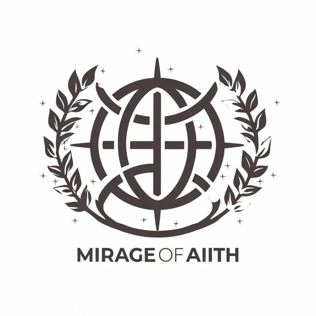 logo, globe, with the text "Mirage of Faith", typography