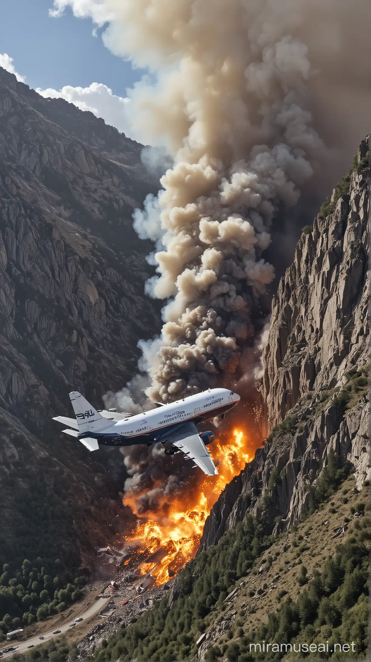 Fiery Plane Crash on Mountain Peak