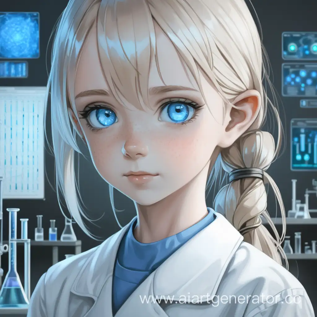 молодая девушка, голубоглазая, лаборатория 