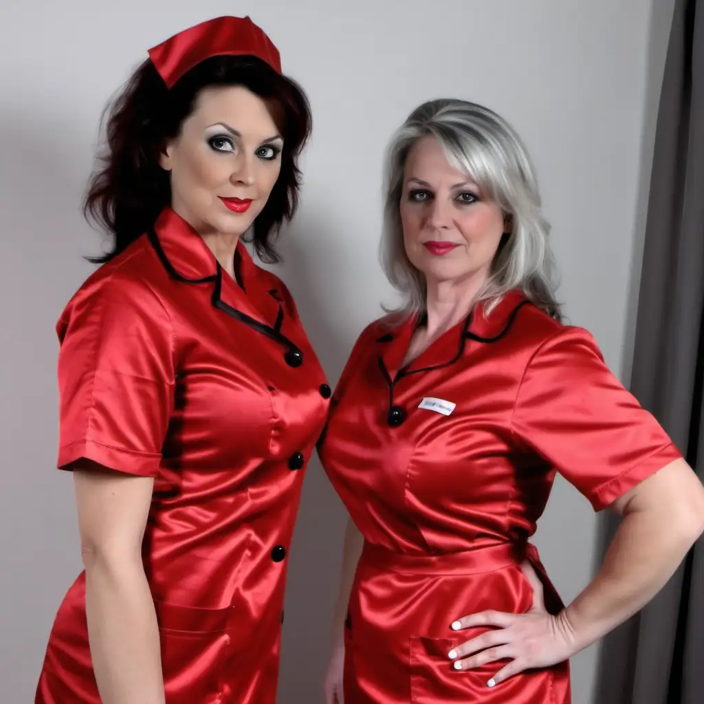 litle girl nurse in red satin uniforms and your milf mistress