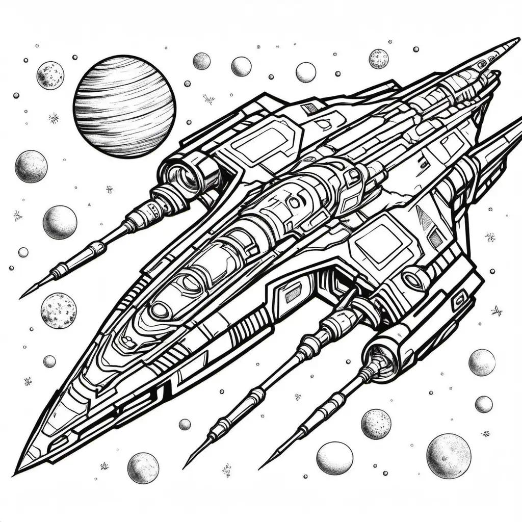 Spaceships Coloring Pages on White Background