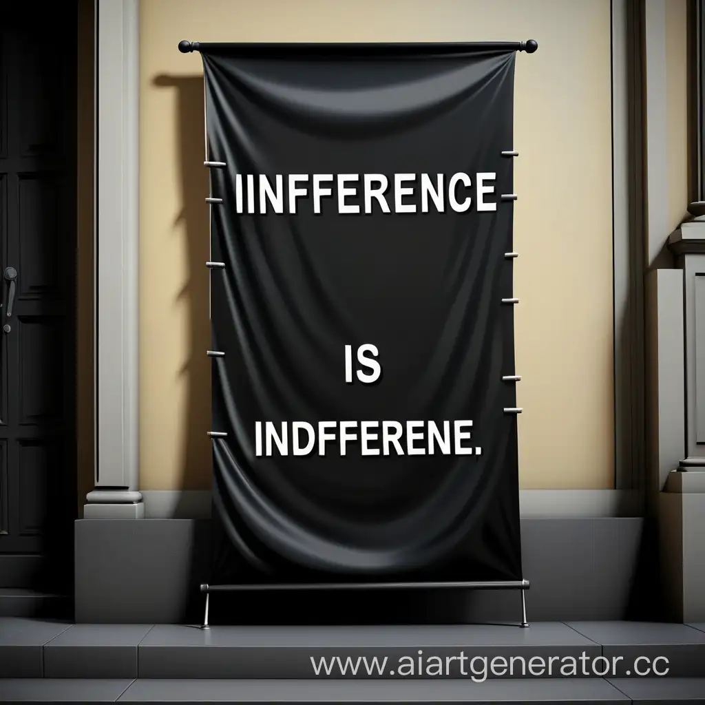 Чёрное Знамя на котором  написано слово :INDIFFERENCE. 