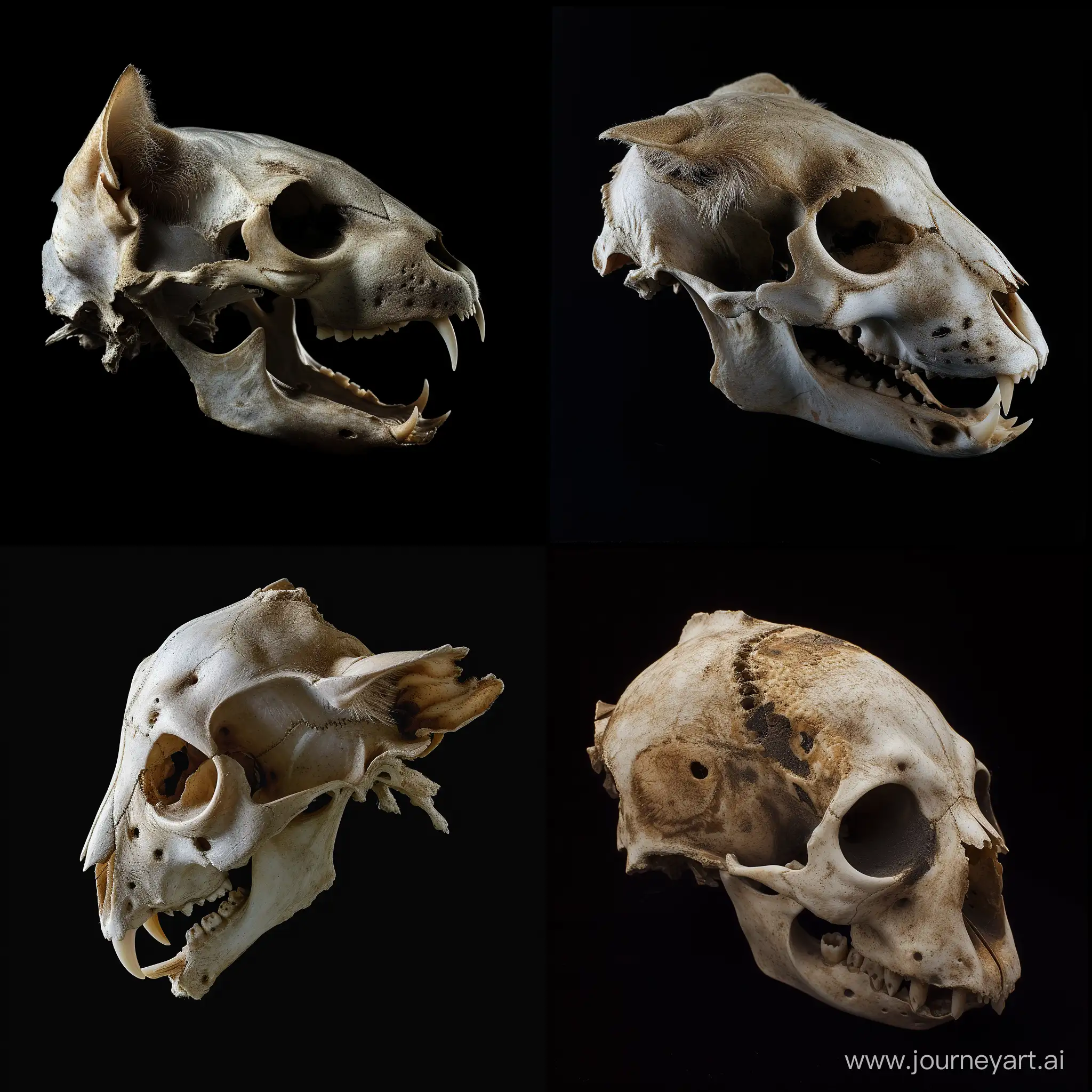 Realistic-Cat-Skull-Photograph-with-34-Angle-on-Black-Background