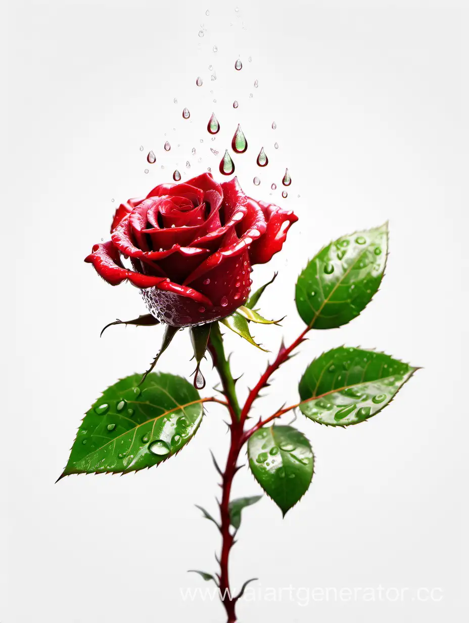 Vibrant-Red-Rose-with-Glistening-Water-Droplets-and-Lush-Green-Leaves-in-4K-HD