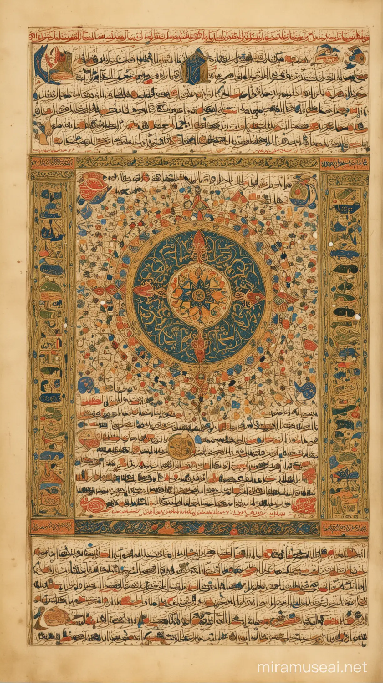 Medieval Islamic Manuscript with Intricate Illustrations