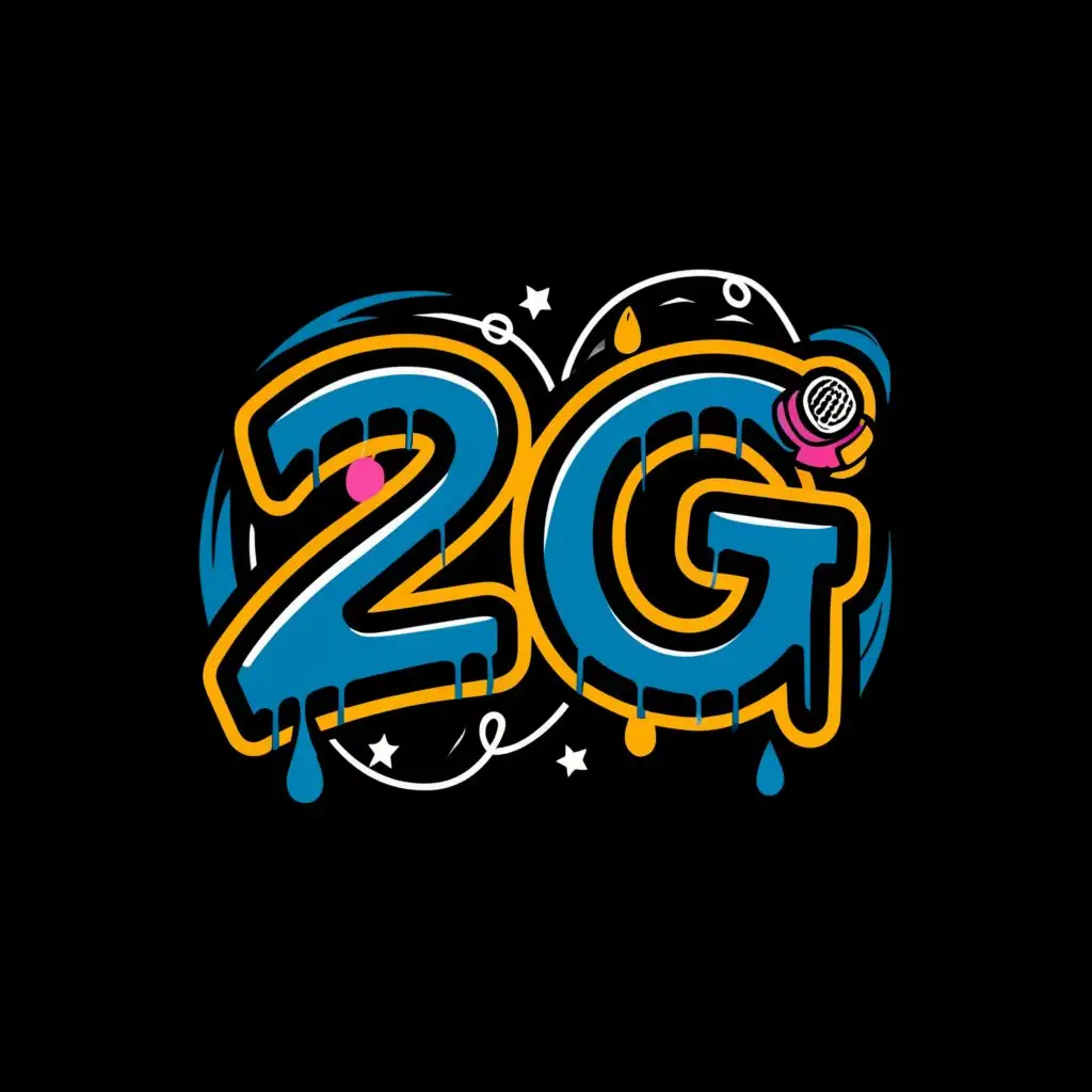 a logo design,with the text "2g", main symbol:Hip-Hop, Graffiti, vandal,  microphone, spray, rap familia, Squad, king, radio headphone,Moderate,be used in Religious industry,clear background