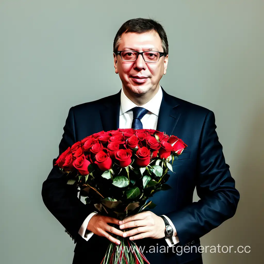 Aleksandar-Vucic-Holding-a-Bouquet-of-Roses-Elegant-Gesture-of-Leadership