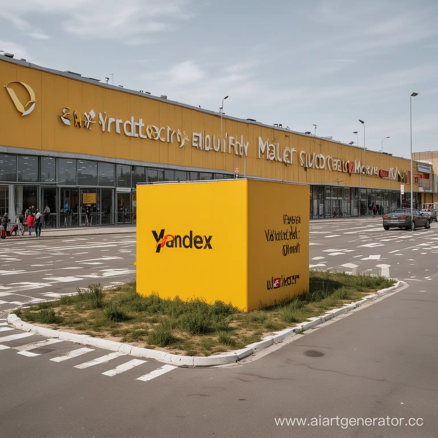 Vibrant-Yellow-YandexMarket-Installation-at-Shopping-Center-Parking-Lot