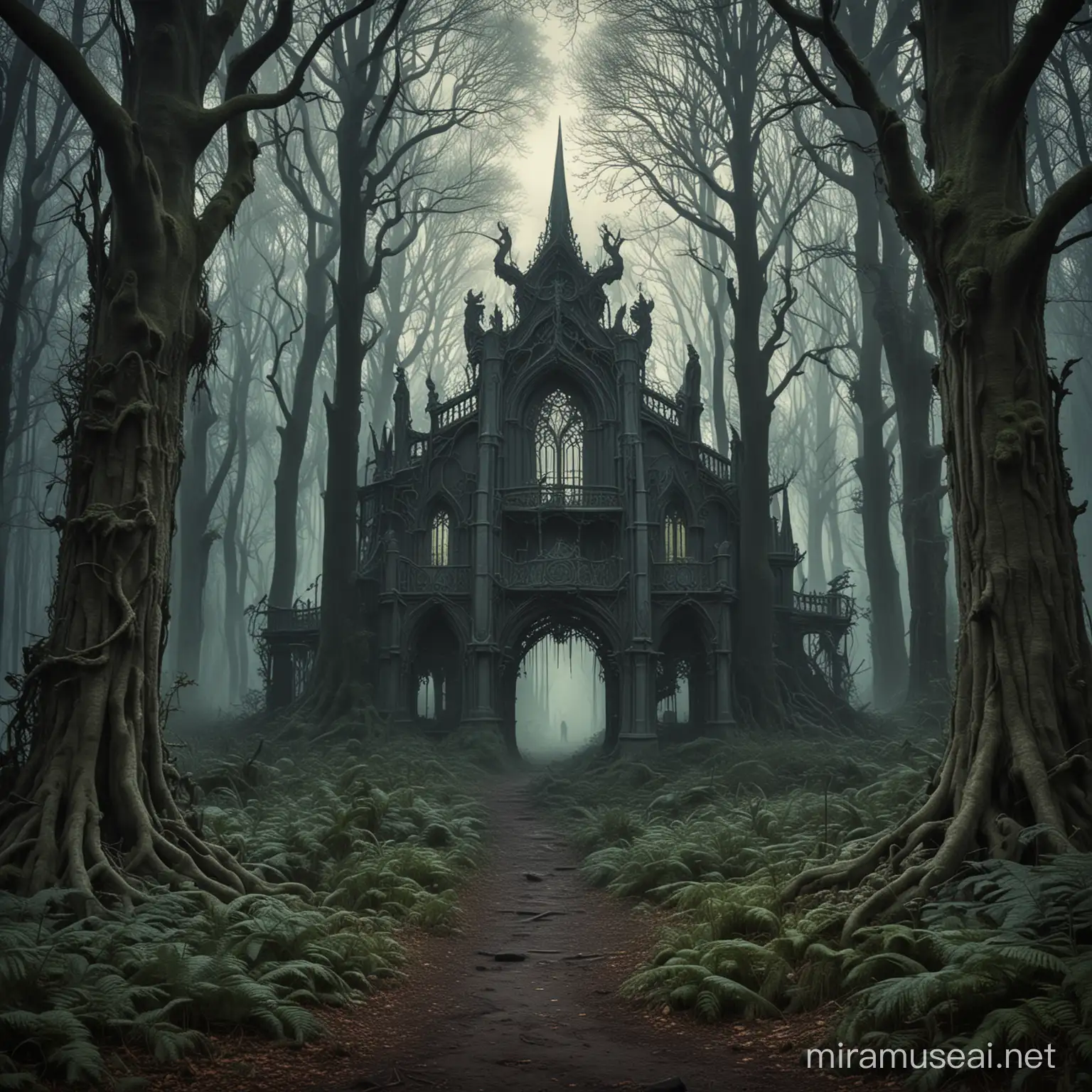 Ethereal Forest in Art Nouveau Style Mystical World of Dark Shadows