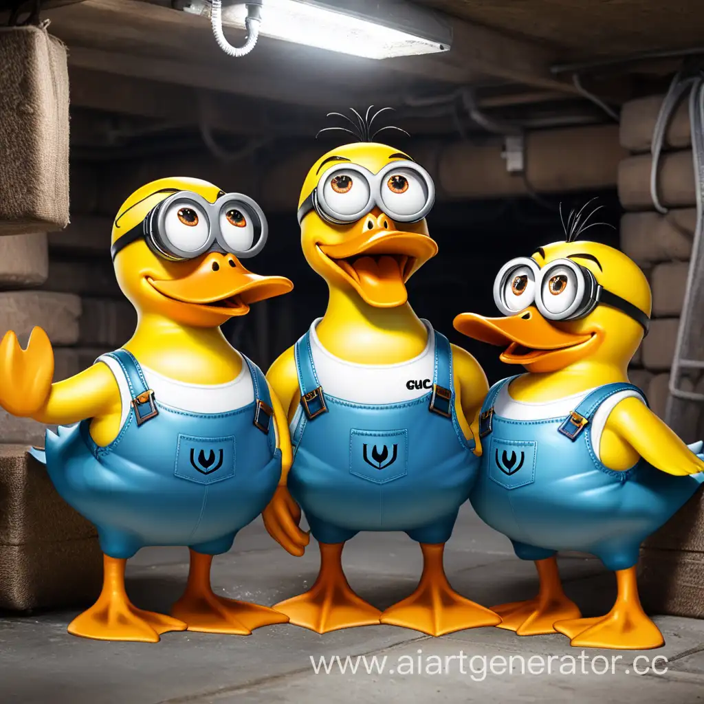 Basement-Adventure-with-Three-Playful-Duck-Minions