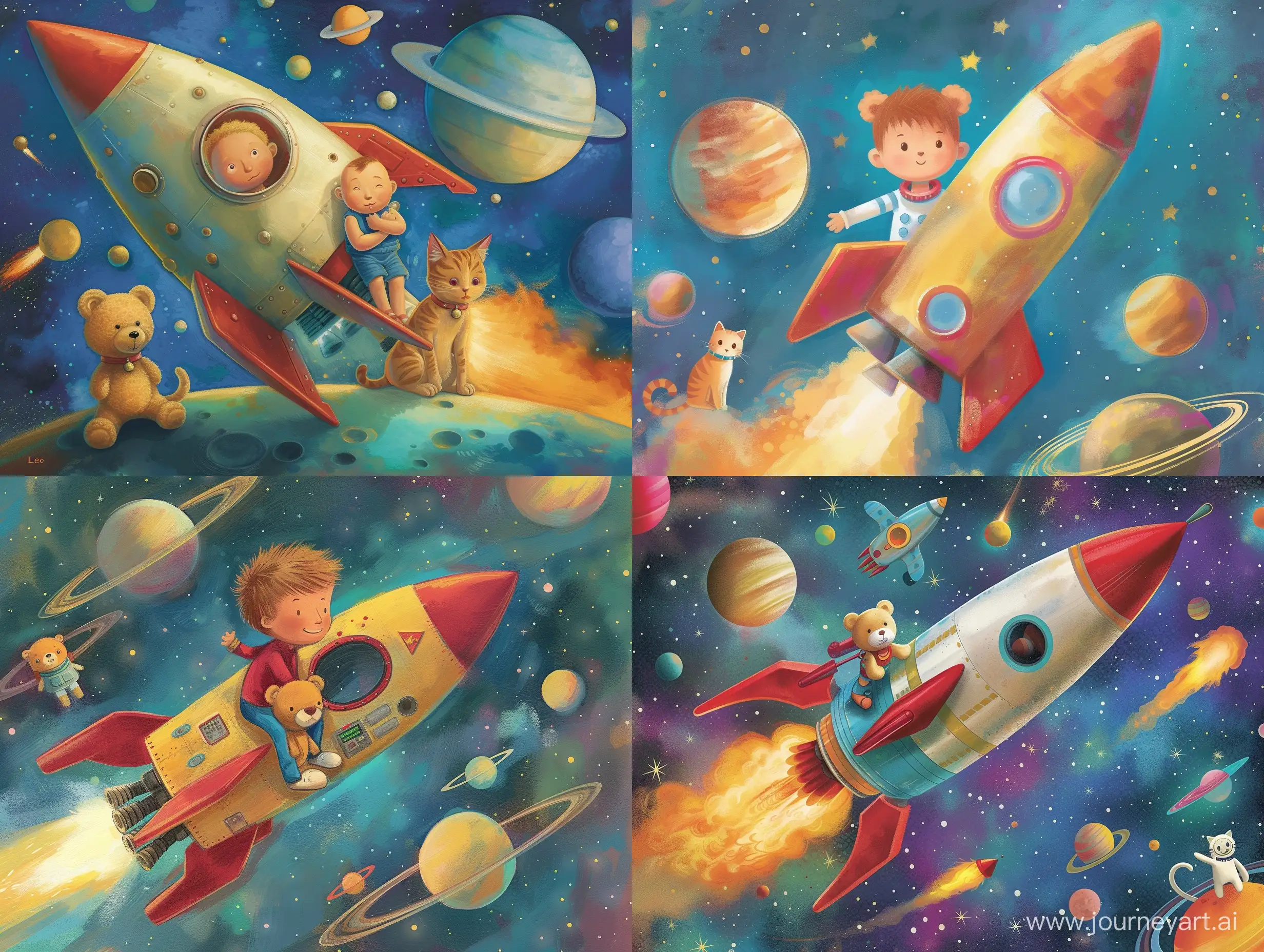 Adventurous-Journey-of-Little-Leo-Space-Explorer-with-Teddy-Bear-and-Cat-Mechanic