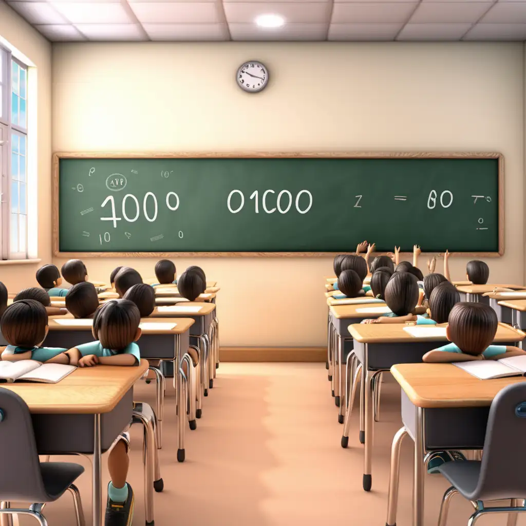 Classroom Scene with Binary Number 010000 on Chalkboard