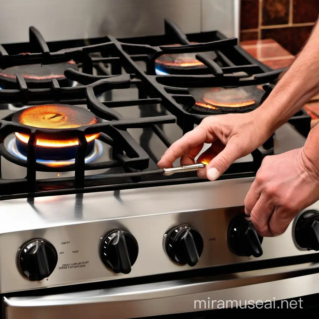 Turning on gas stove