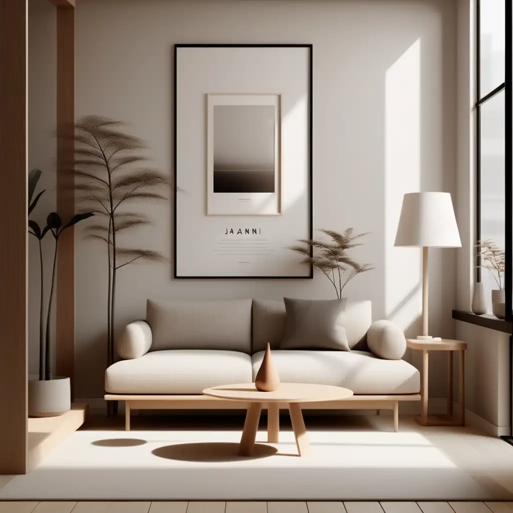 Japandi Serenity Contemporary A0 Frame Mockup in Harmonious Living Space