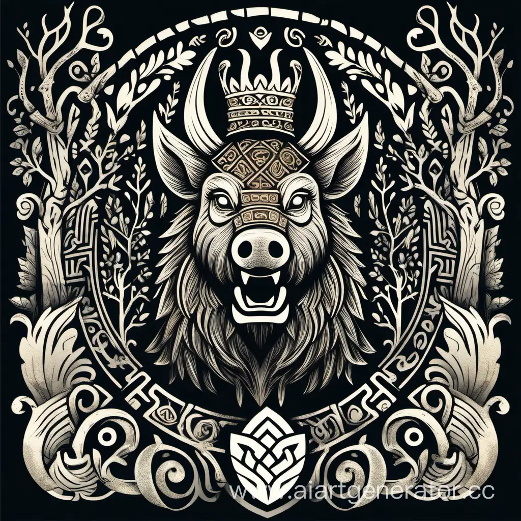 Scandinavian-Coat-of-Arms-Viking-Boar-Amidst-Forest